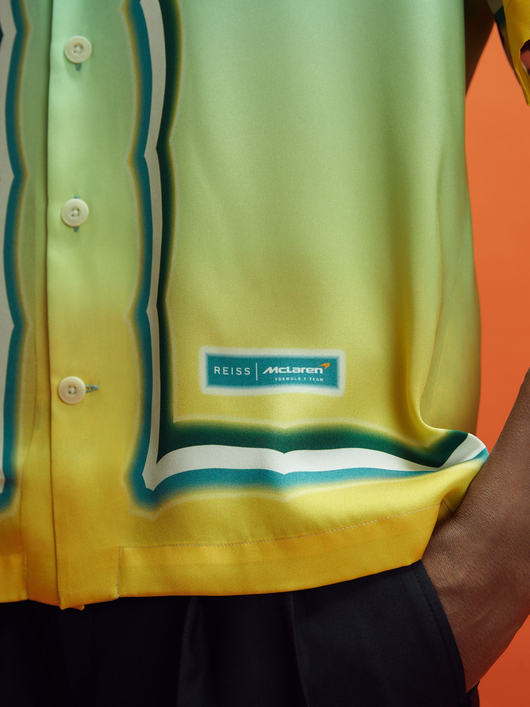 McLaren F1 Ombre Print Cuban Collar Shirt in Green Multi - Image 5 of 9