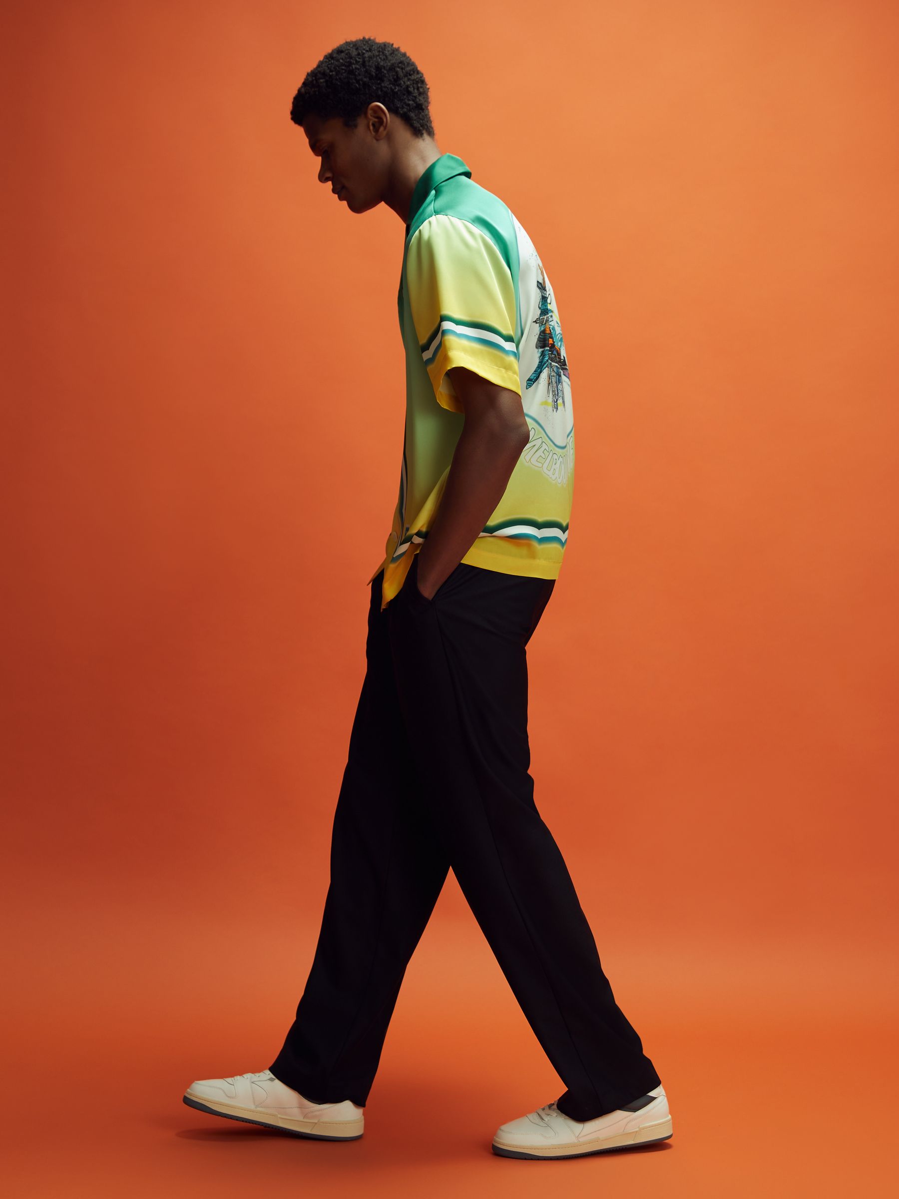 McLaren F1 Ombre Print Cuban Collar Shirt in Green Multi - Image 6 of 9