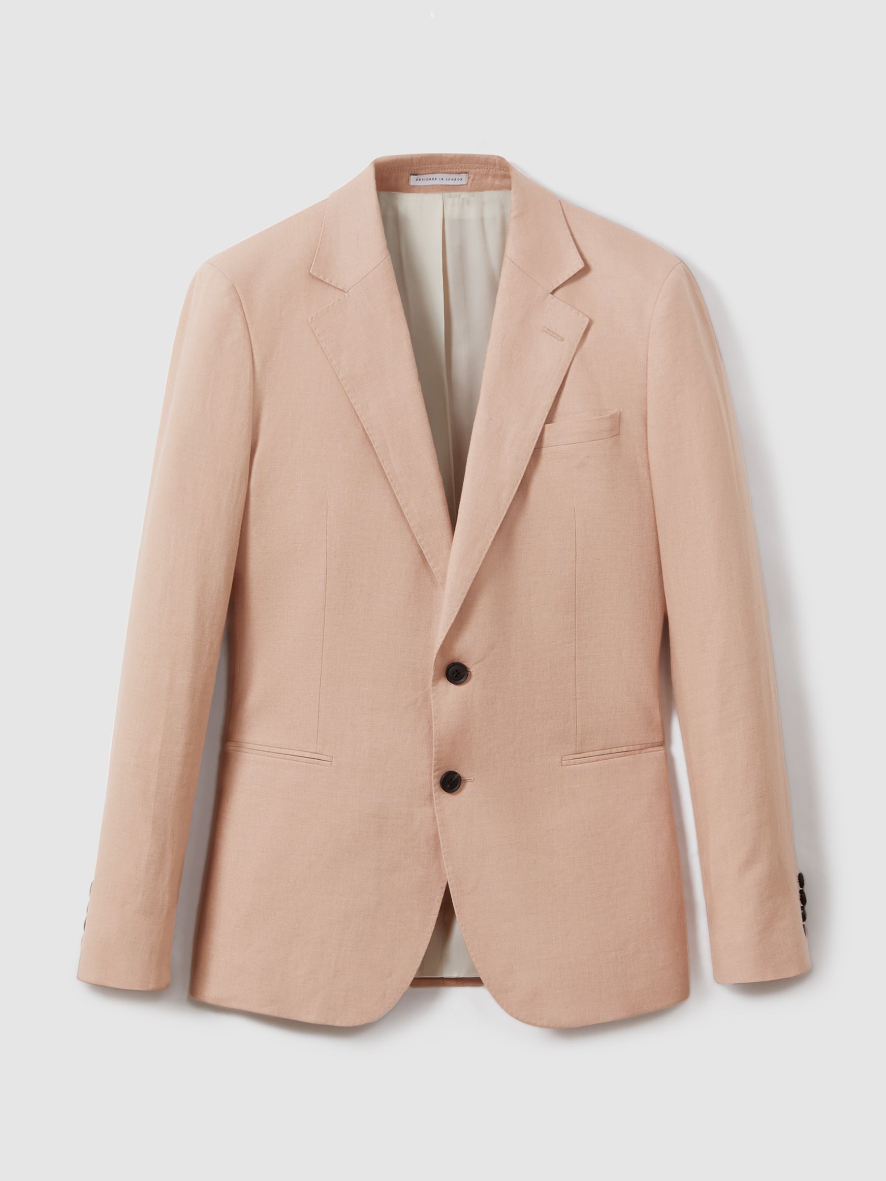 Single-Breasted Linen Suit Blazer Slim Fit in Pink - Image 2 of 7