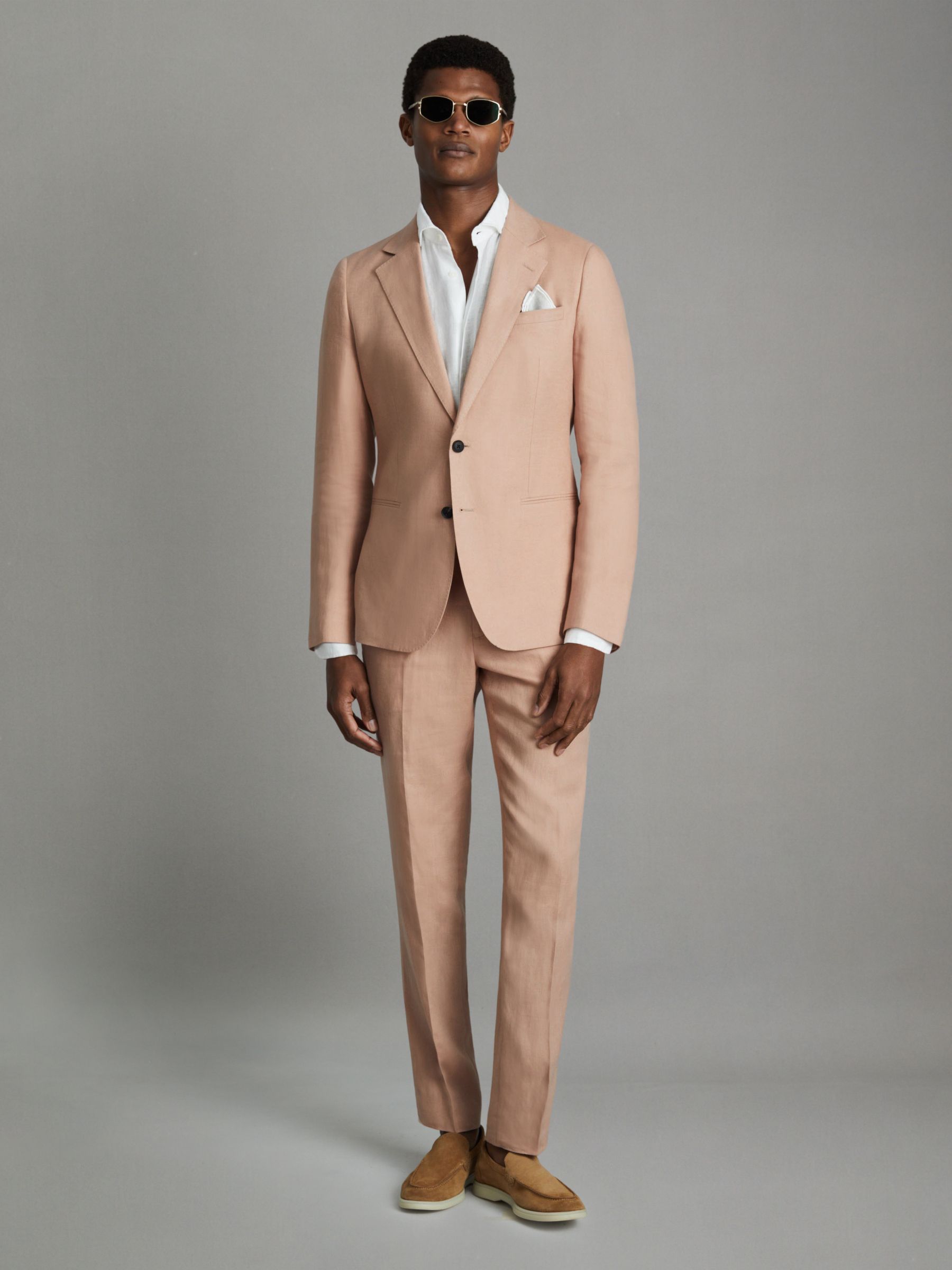 Single-Breasted Linen Suit Blazer Slim Fit in Pink - Image 3 of 7