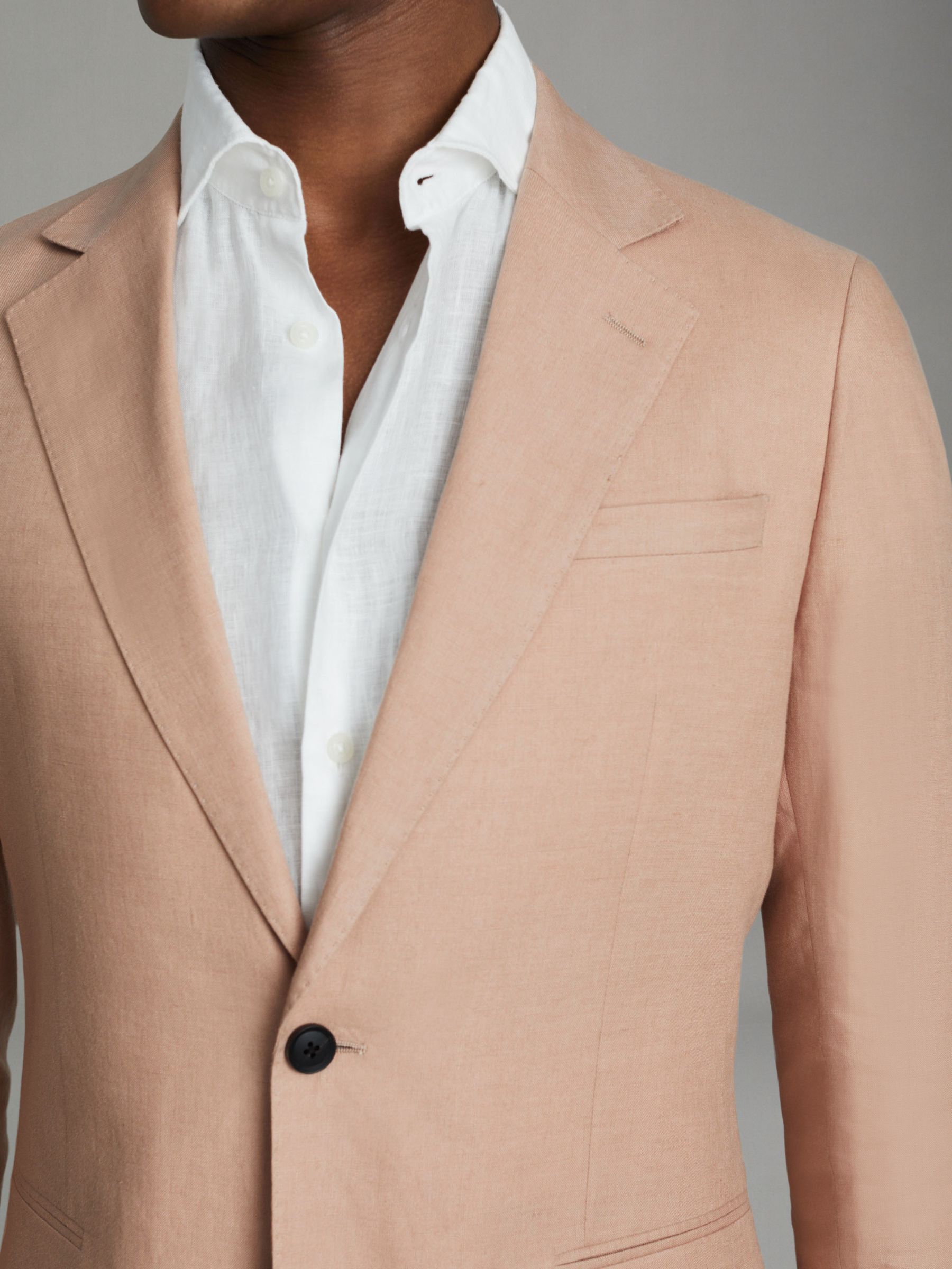 Single-Breasted Linen Suit Blazer Slim Fit in Pink - Image 4 of 7