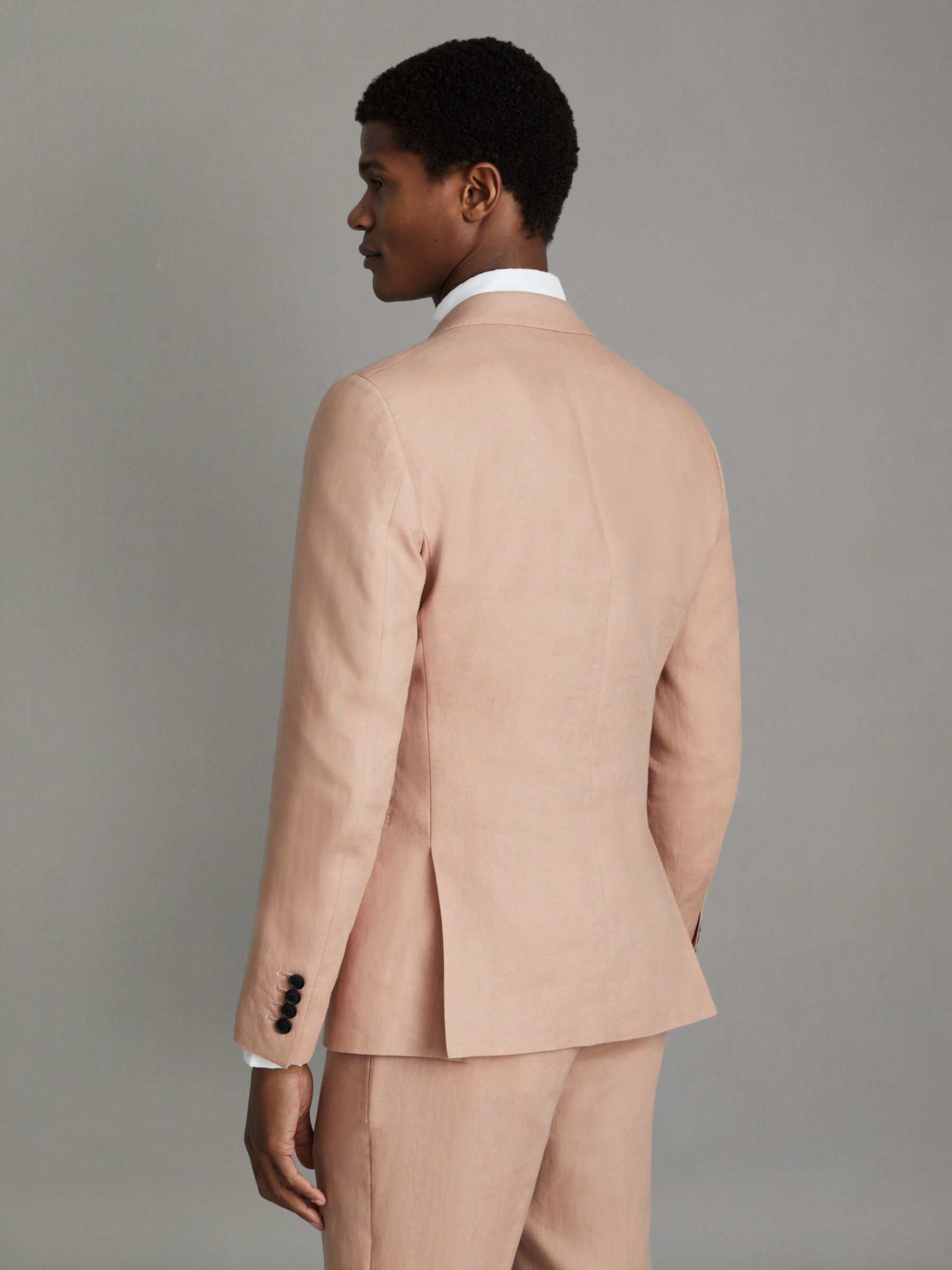 Single-Breasted Linen Suit Blazer Slim Fit in Pink - Image 5 of 7