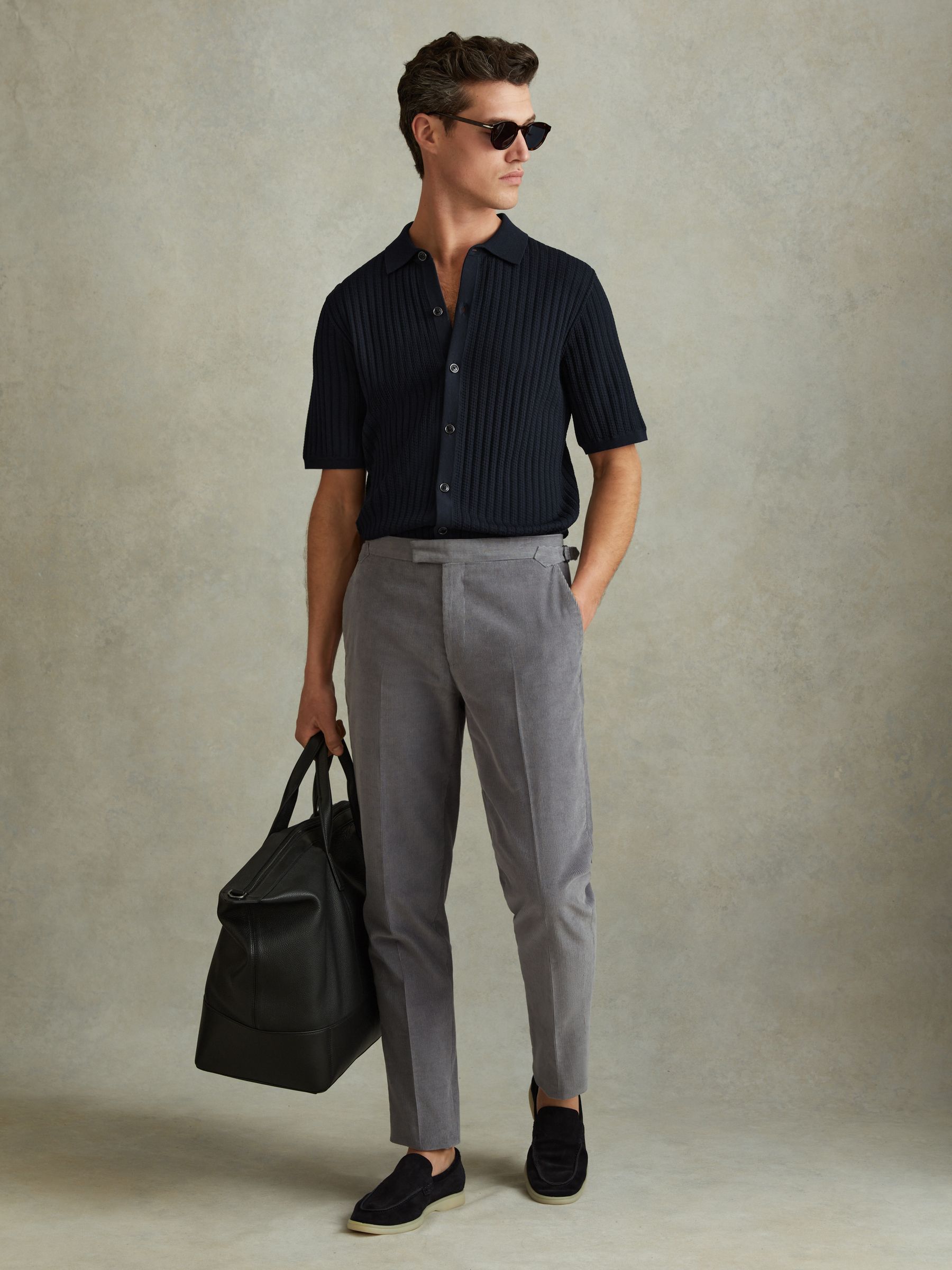 Textured Knitted Shirt in Navy - Image 1 of 6