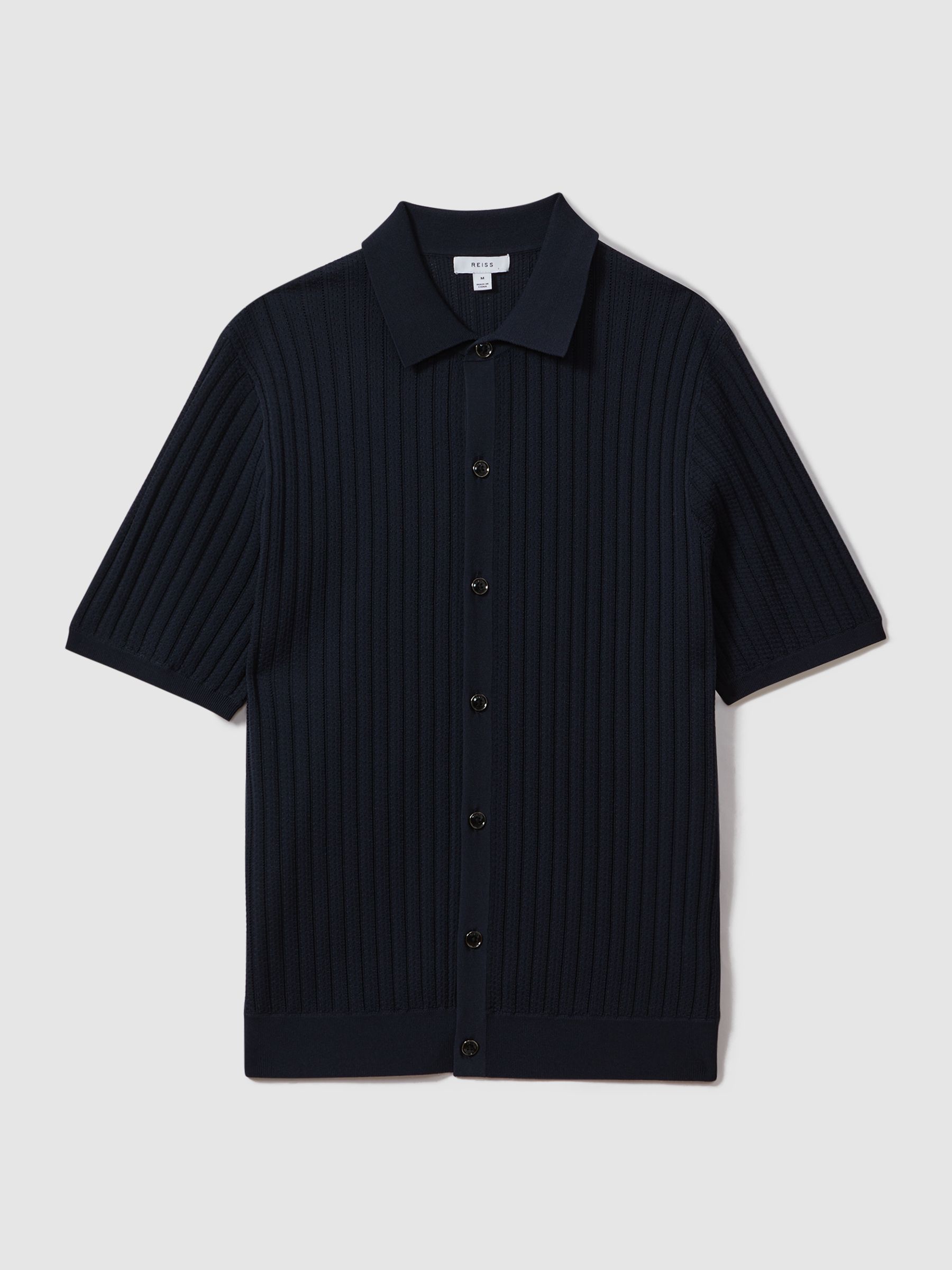 Textured Knitted Shirt in Navy - Image 2 of 6
