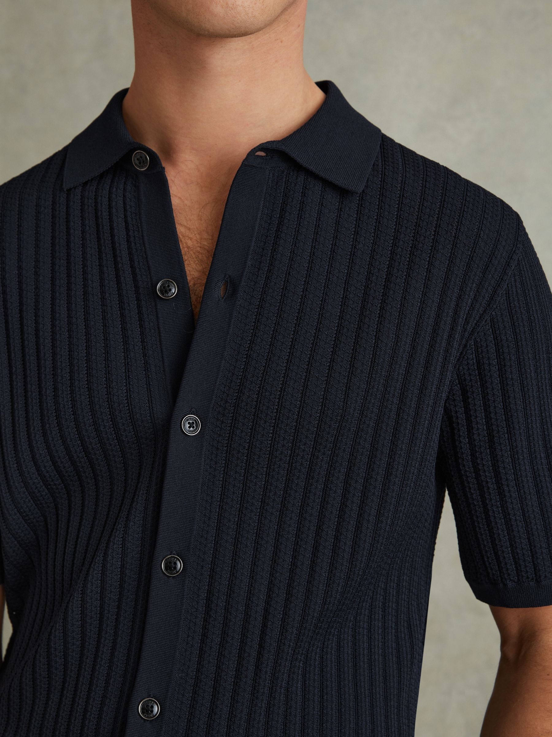 Textured Knitted Shirt in Navy - Image 4 of 6