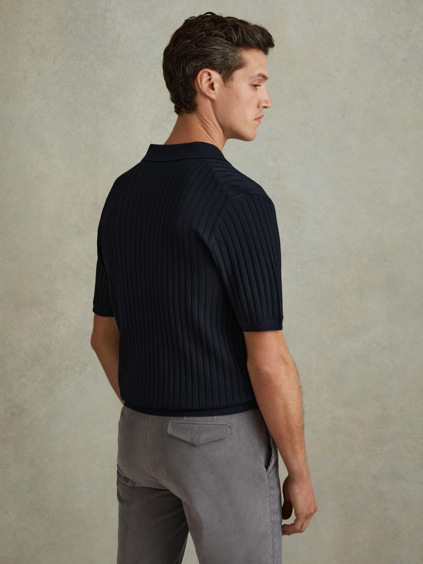 Textured Knitted Shirt in Navy - Image 5 of 6