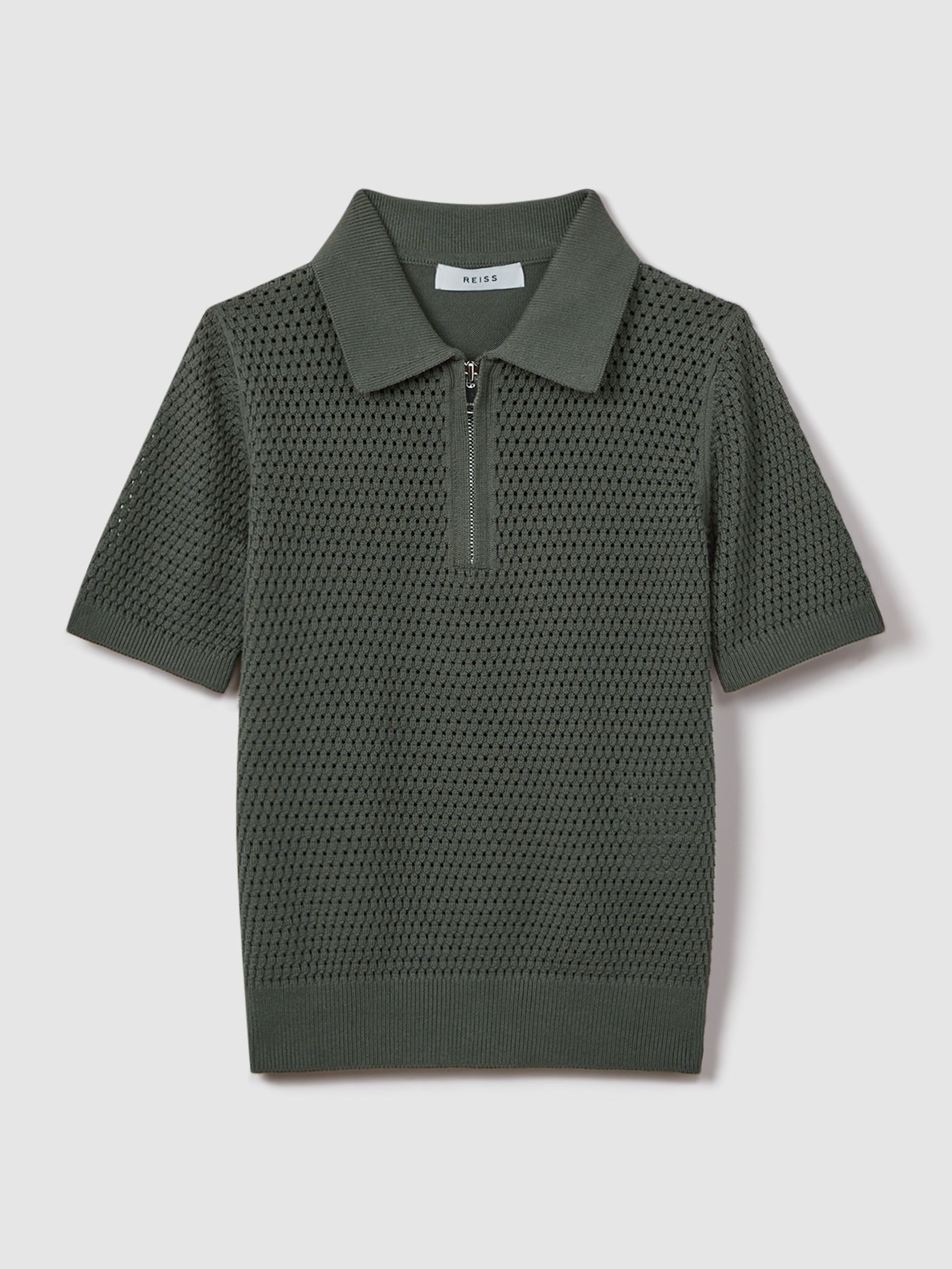 3-9 yrs Textured Half-Zip Polo T-Shirt in Dark Sage - Image 2 of 6