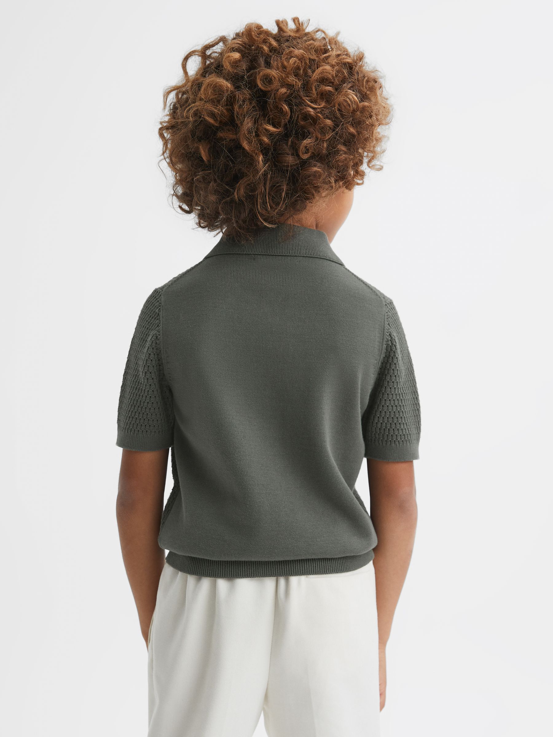 3-9 yrs Textured Half-Zip Polo T-Shirt in Dark Sage - Image 5 of 6