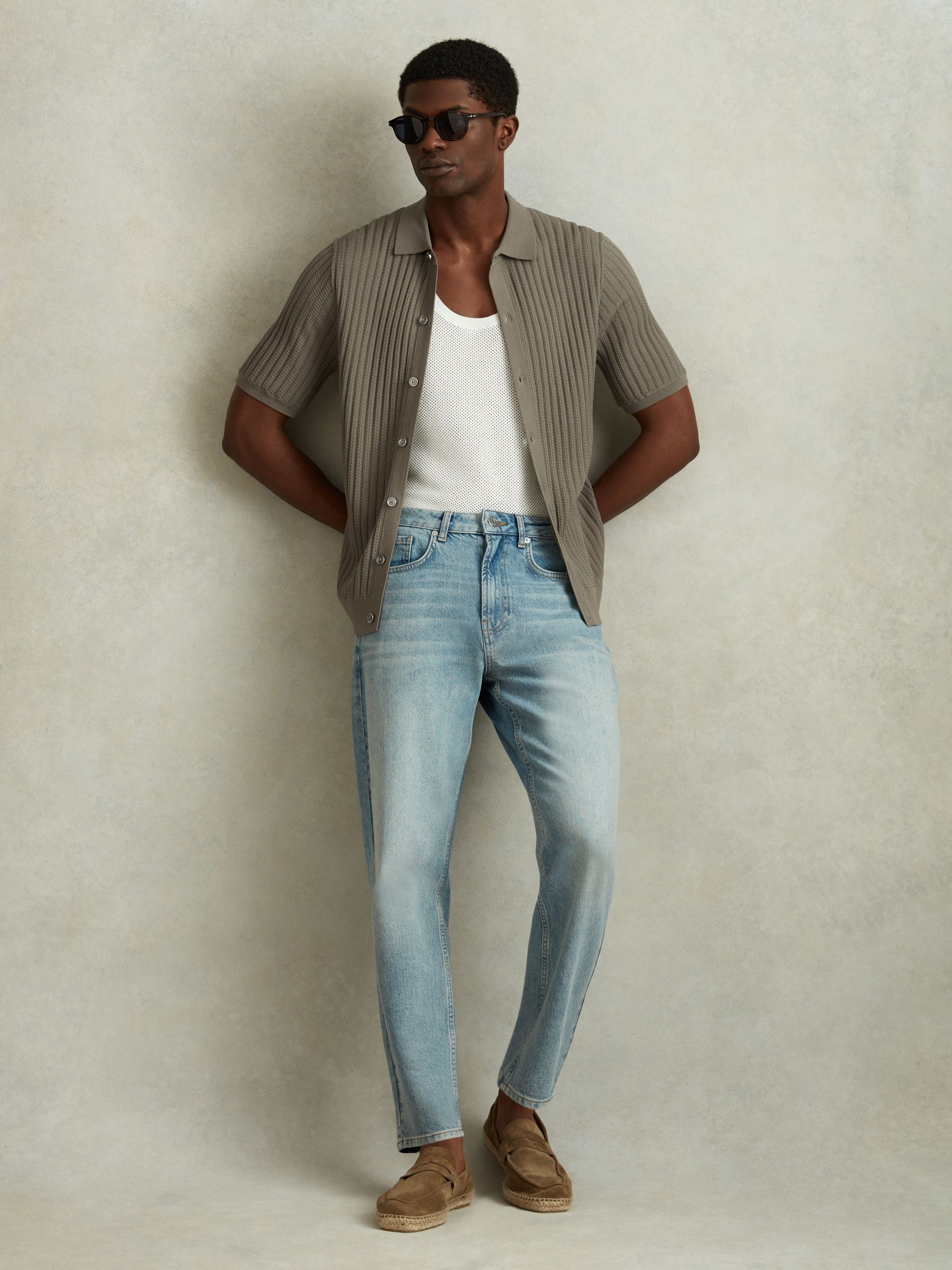 Textured Knitted Shirt in Sage - Image 1 of 5