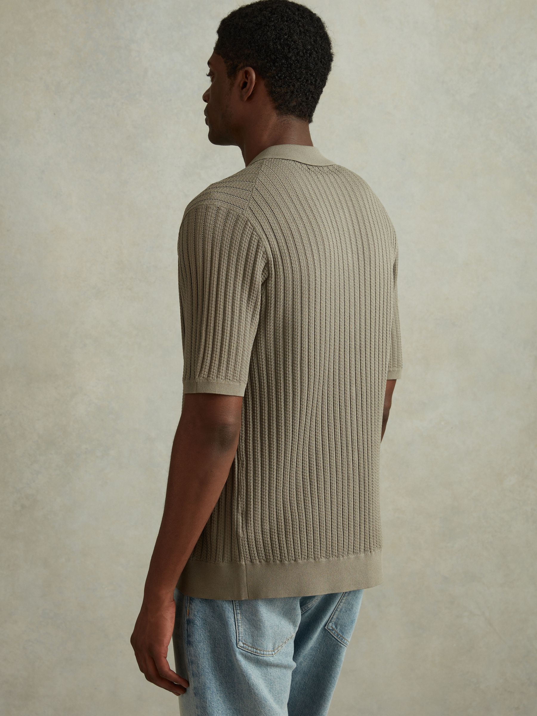 Textured Knitted Shirt in Sage - Image 4 of 5
