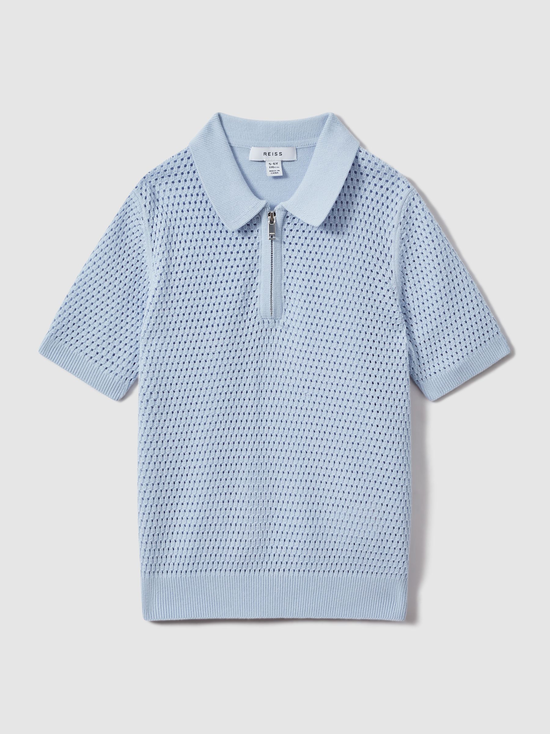 Senior Textured Half-Zip Polo T-Shirt in Soft Blue - Image 2 of 4
