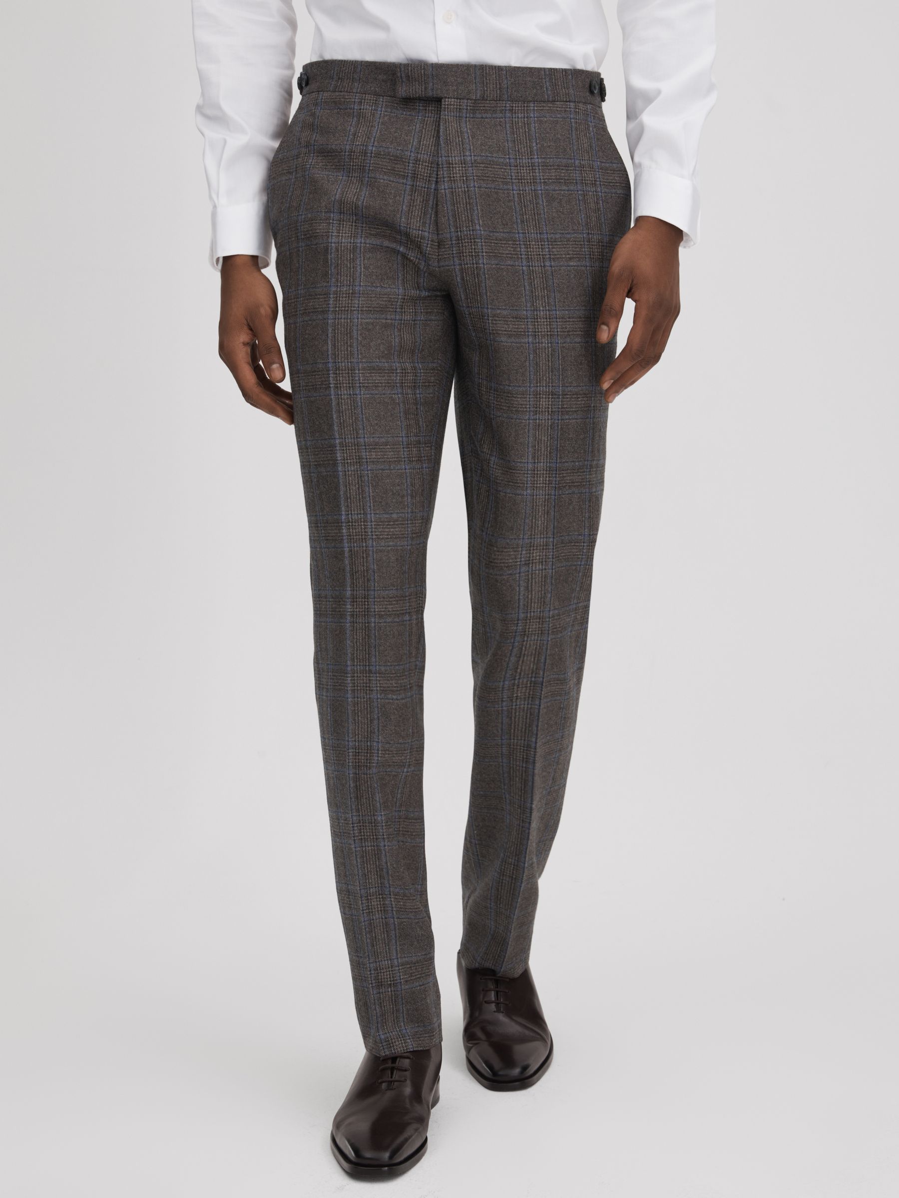 Slim Fit Wool Check Trousers in Brown Multi - Image 1 of 5 Slim Fit Wool Check Trousers in Brown Multi - Image 1 of 5