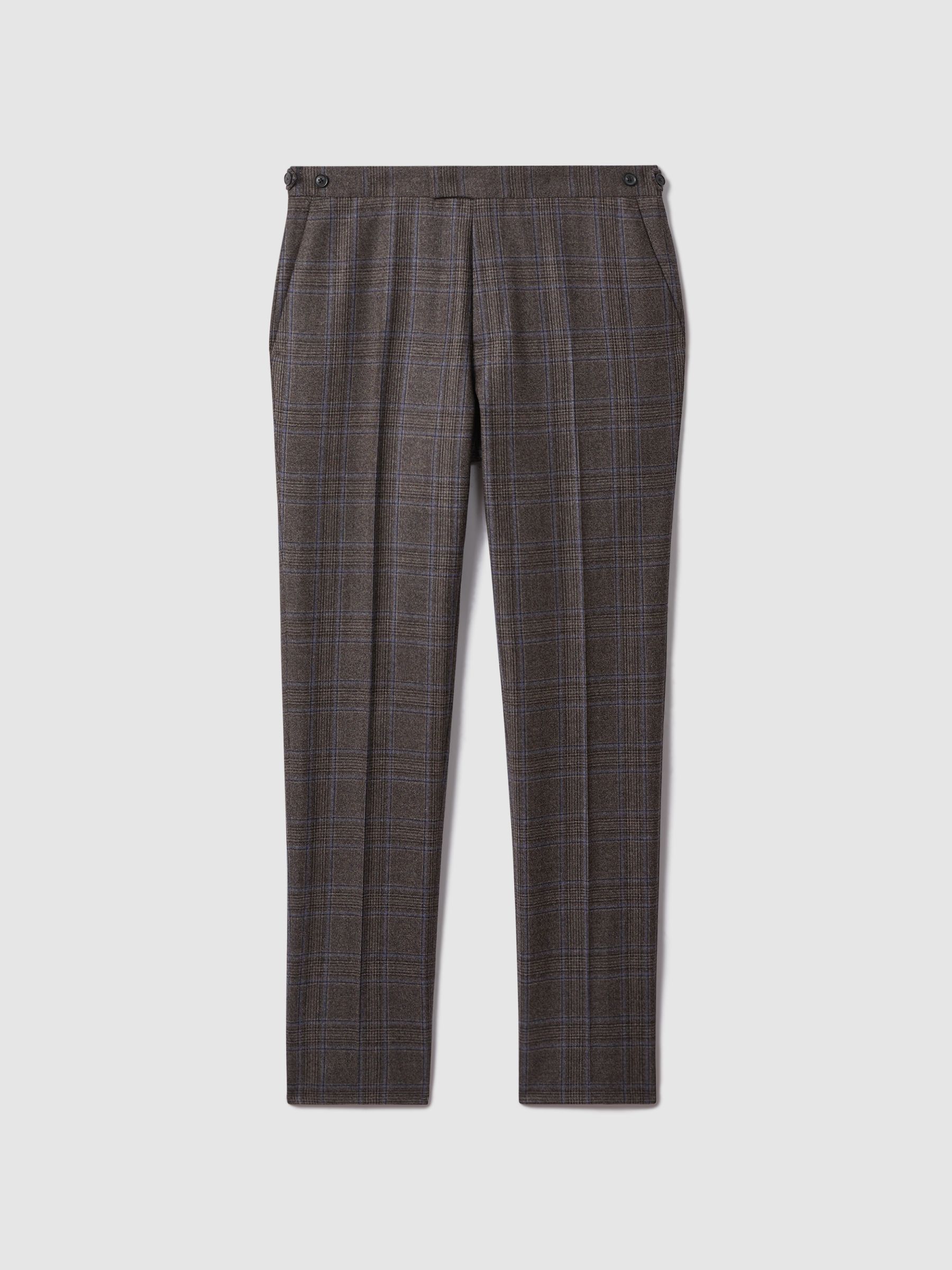 Slim Fit Wool Check Trousers in Brown Multi - Image 2 of 5