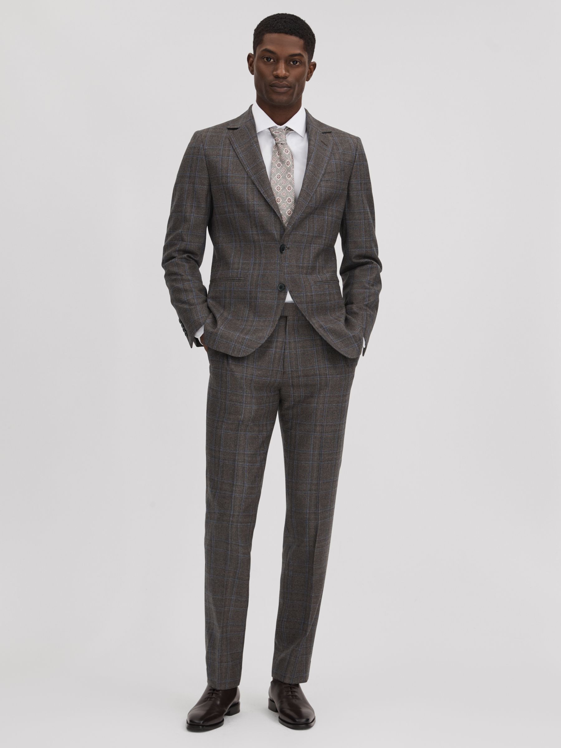 Slim Fit Wool Check Trousers in Brown Multi - Image 3 of 5