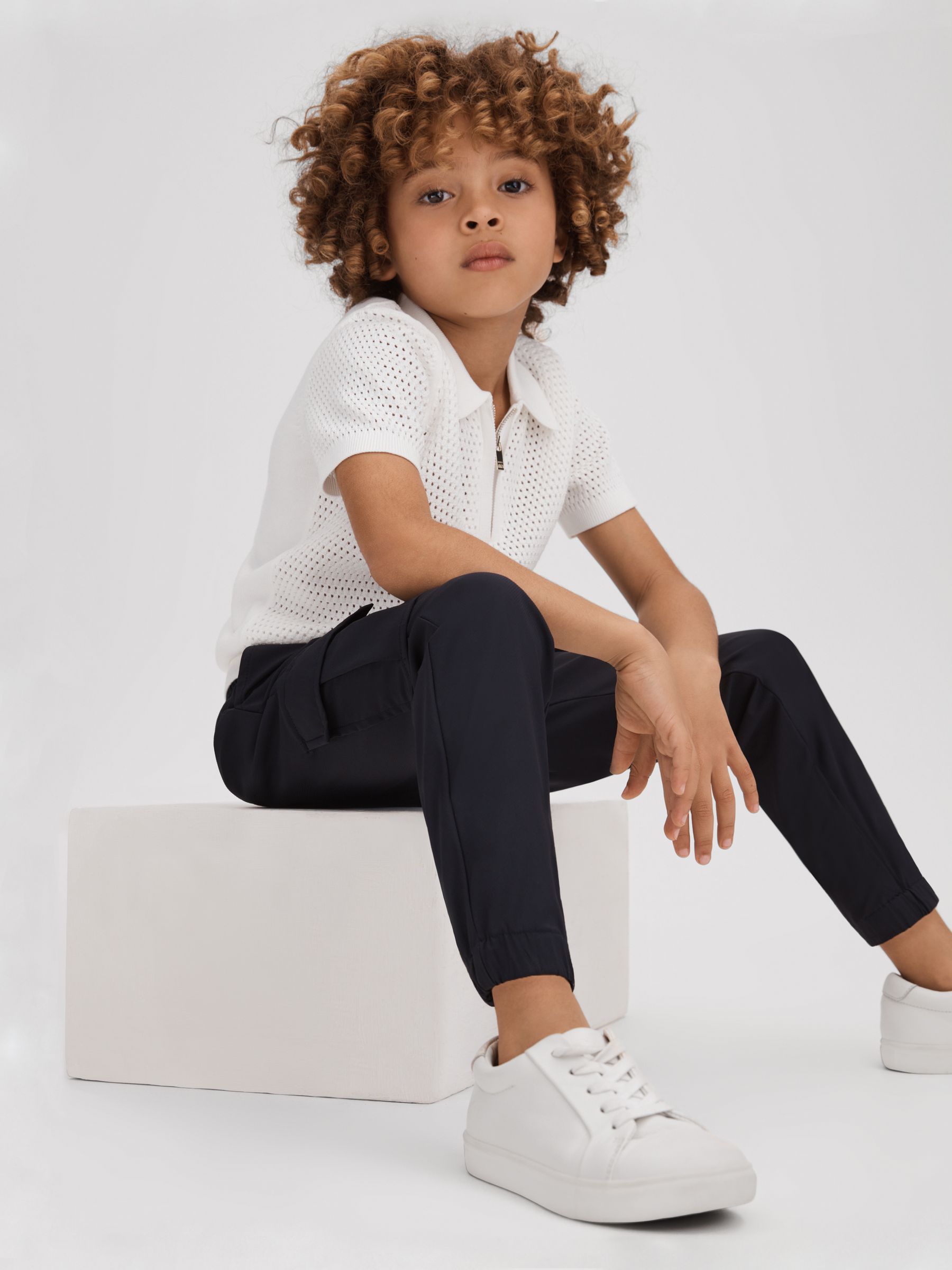 9-13 yrs Textured Half-Zip Polo T-Shirt in Optic White - Image 1 of 4