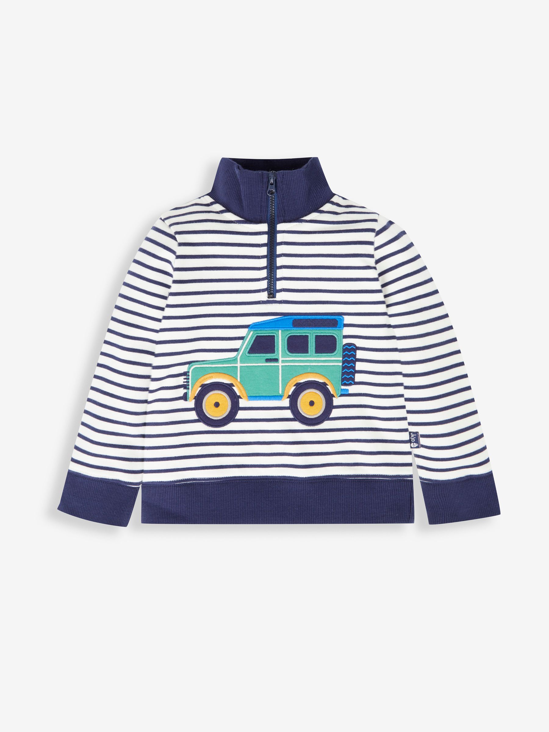 Ecru/Navy Stripe 4x4 Car Boys' Car Appliqué Half Zip Sweatshirt - Image 1 of 3