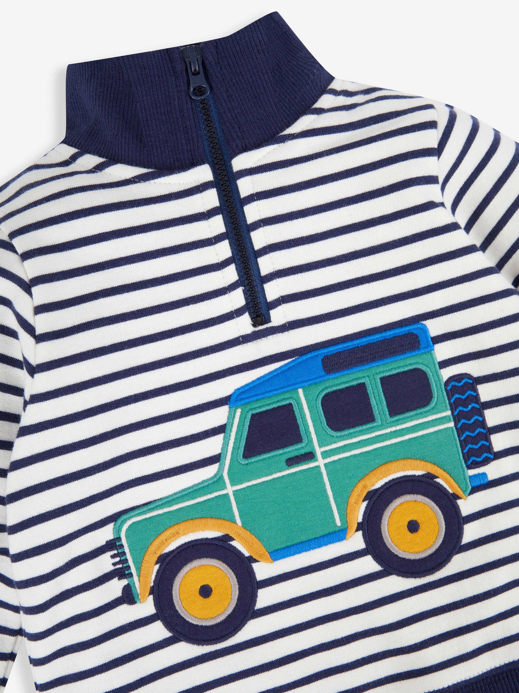 Ecru/Navy Stripe 4x4 Car Boys' Car Appliqué Half Zip Sweatshirt - Image 2 of 3