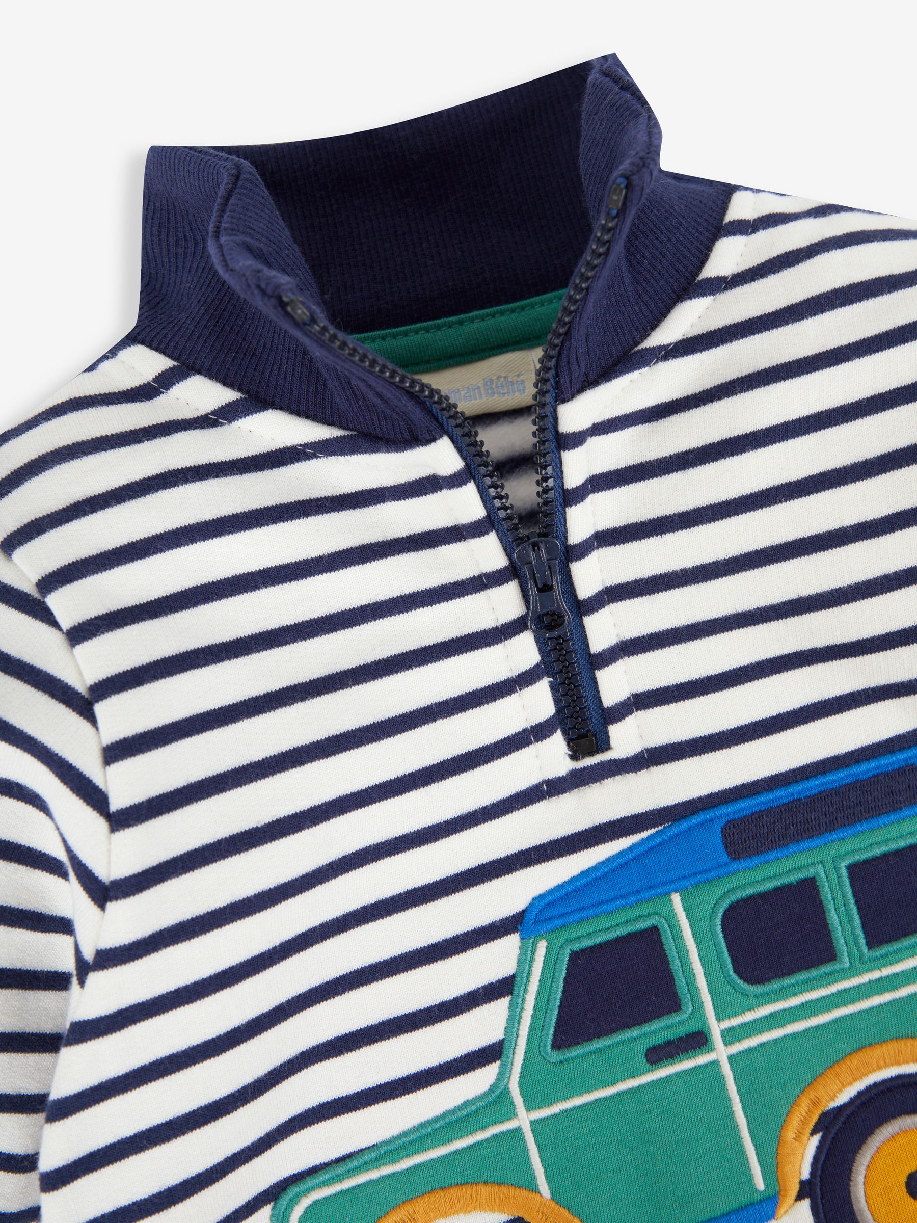 Ecru/Navy Stripe 4x4 Car Boys' Car Appliqué Half Zip Sweatshirt - Image 3 of 3