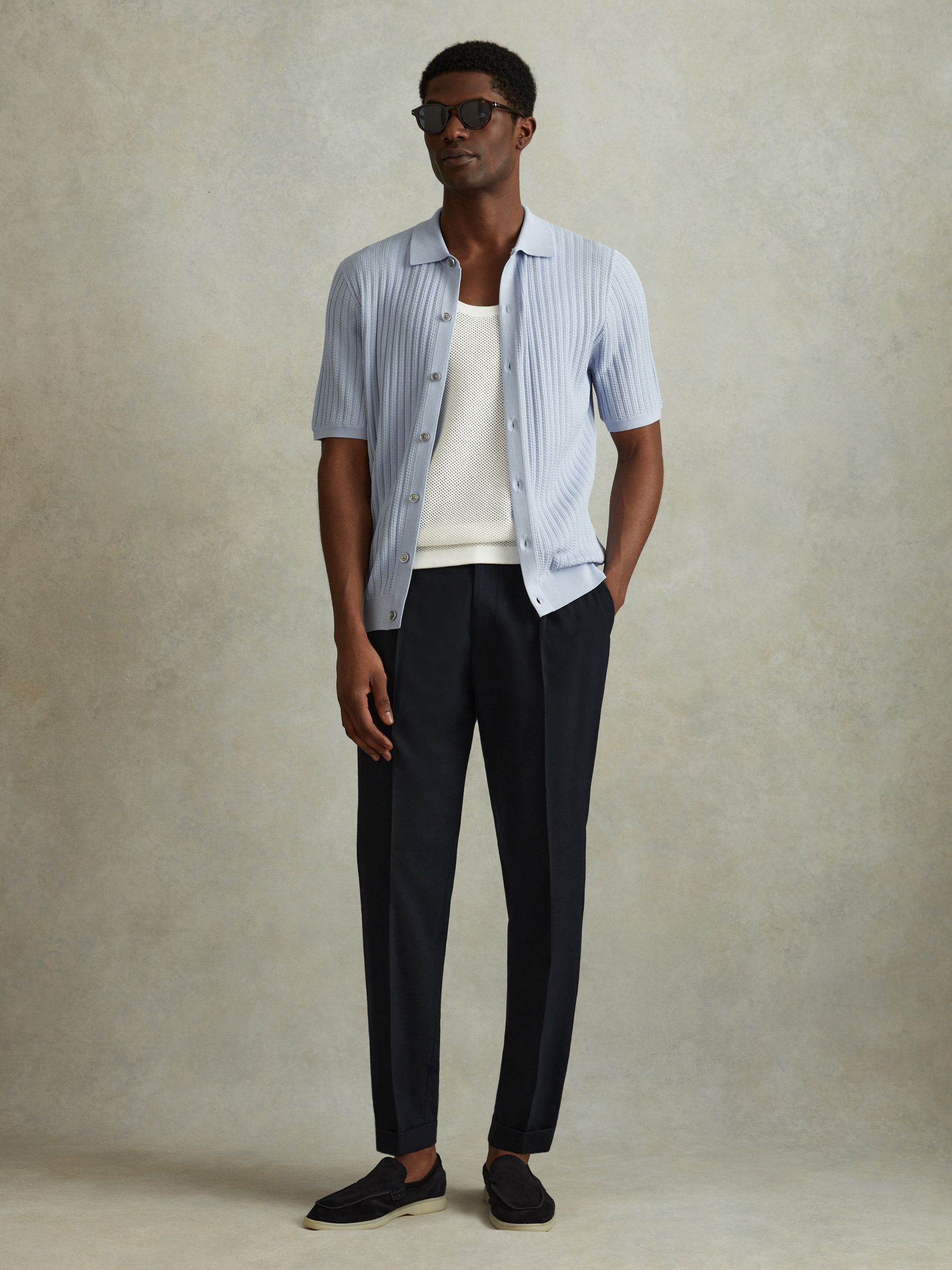 Textured Knitted Shirt in Soft Blue - Image 3 of 6