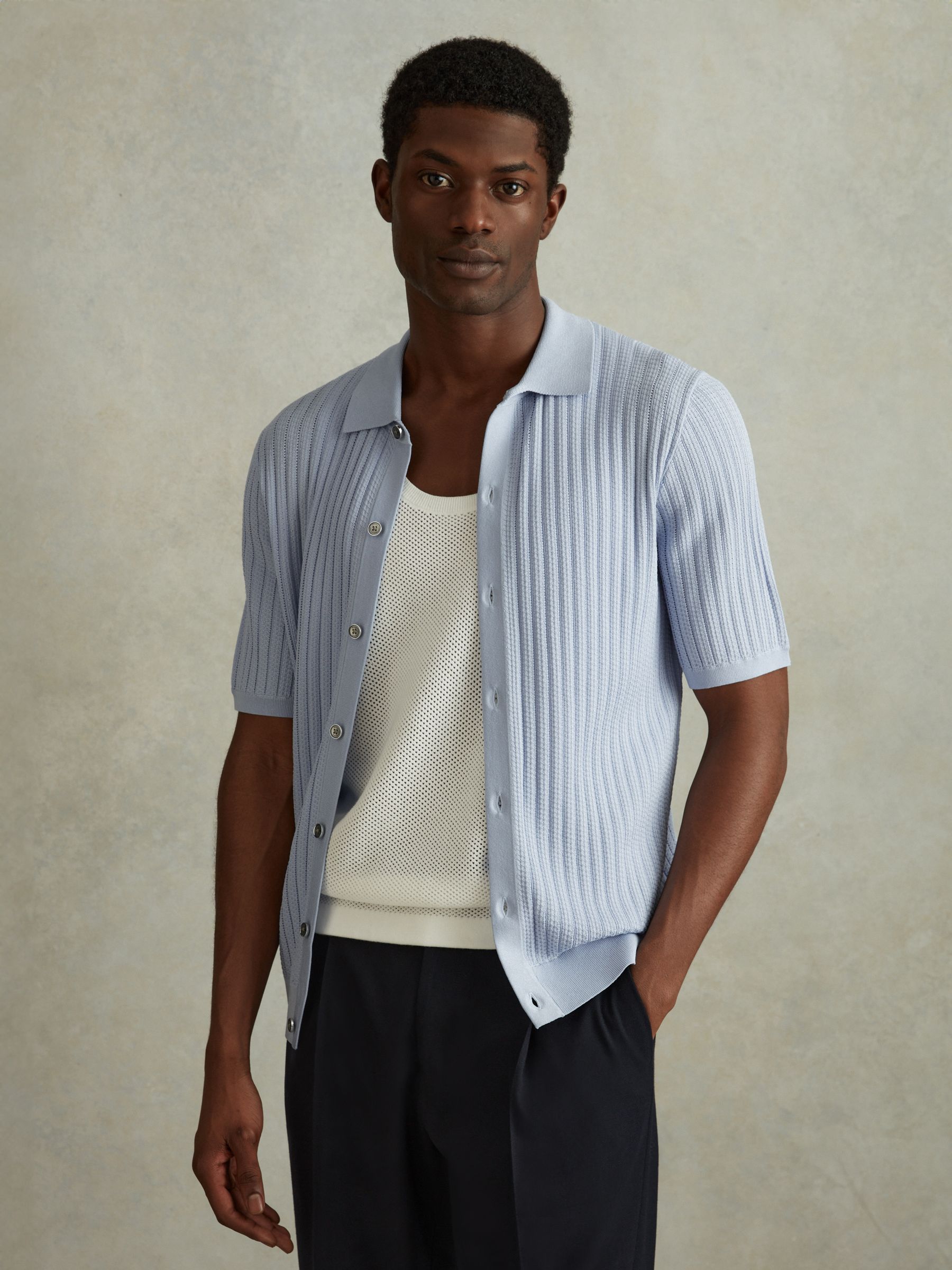 Textured Knitted Shirt in Soft Blue - Image 4 of 6