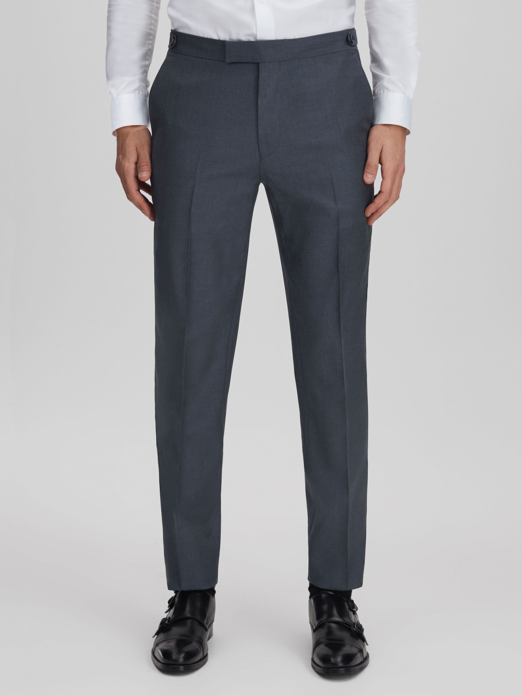 Slim Fit Wool Side Adjuster Trousers in Airforce Blue - Image 1 of 6