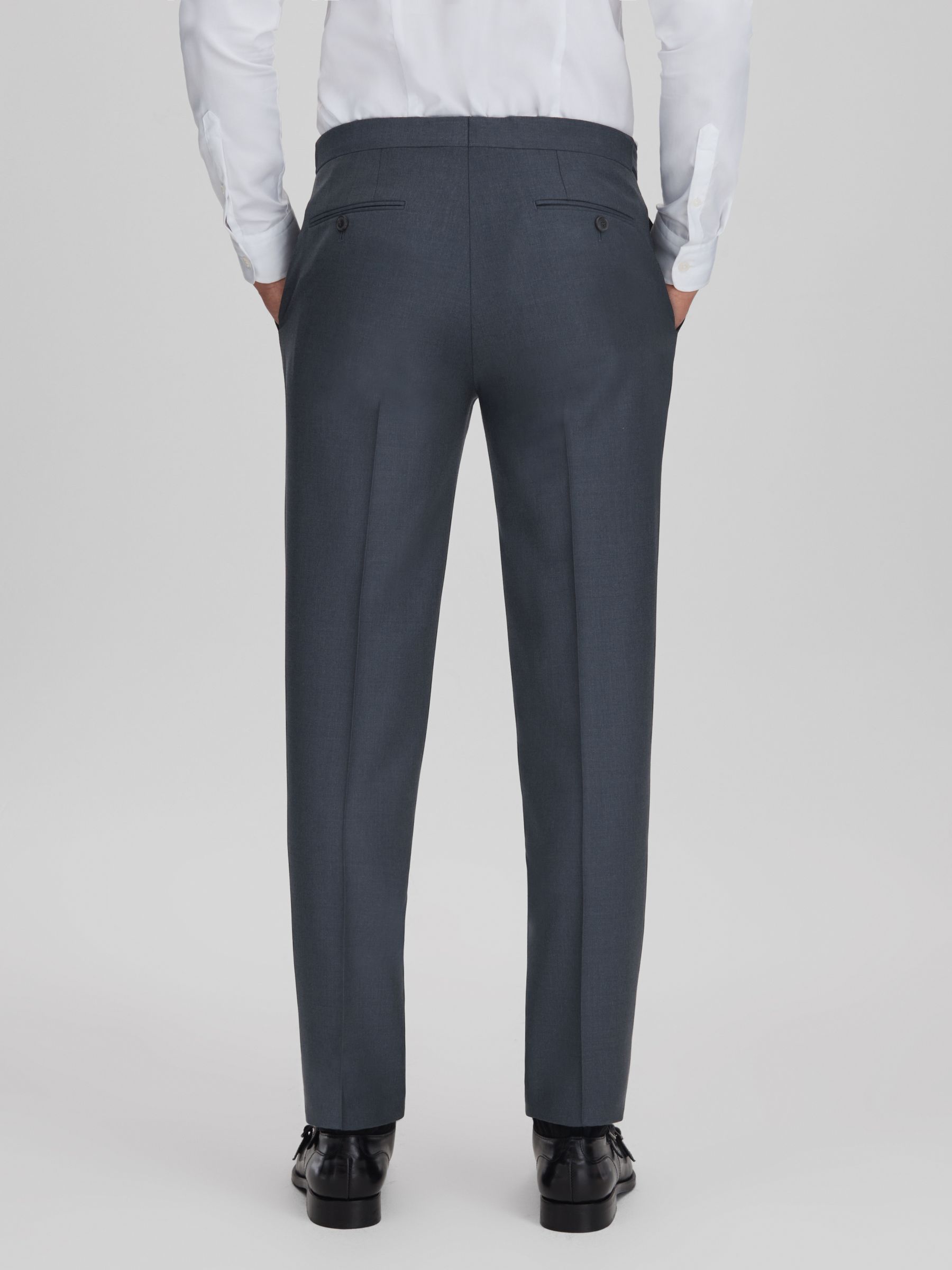 Slim Fit Wool Side Adjuster Trousers in Airforce Blue - Image 5 of 6