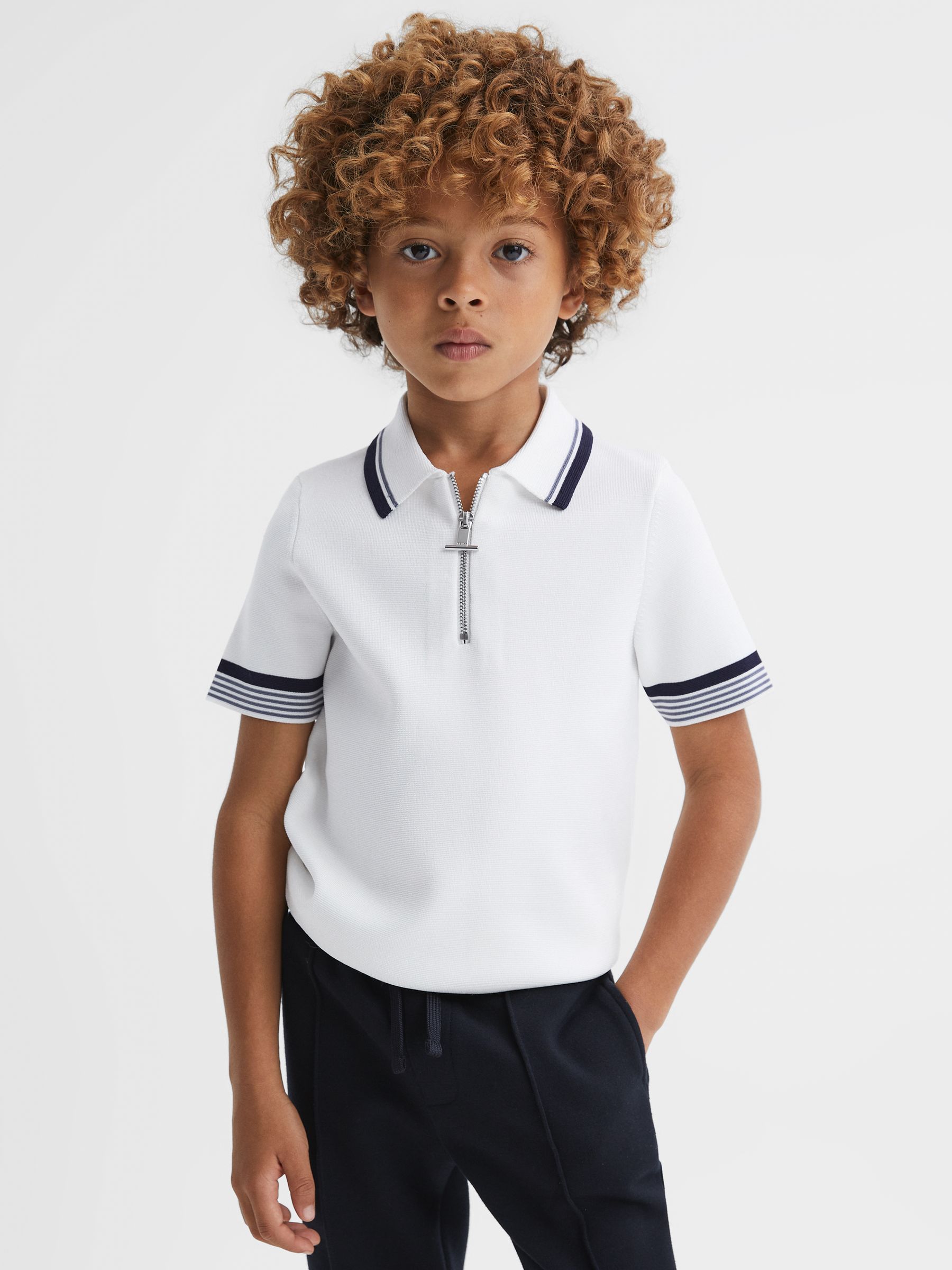 3-9 yrs Half Zip Polo Shirt in Optic White - Image 1 of 6