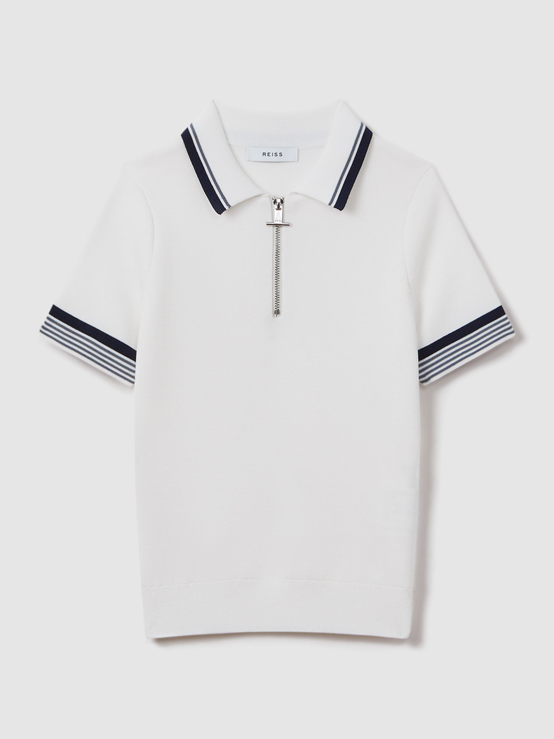 3-9 yrs Half Zip Polo Shirt in Optic White - Image 2 of 6