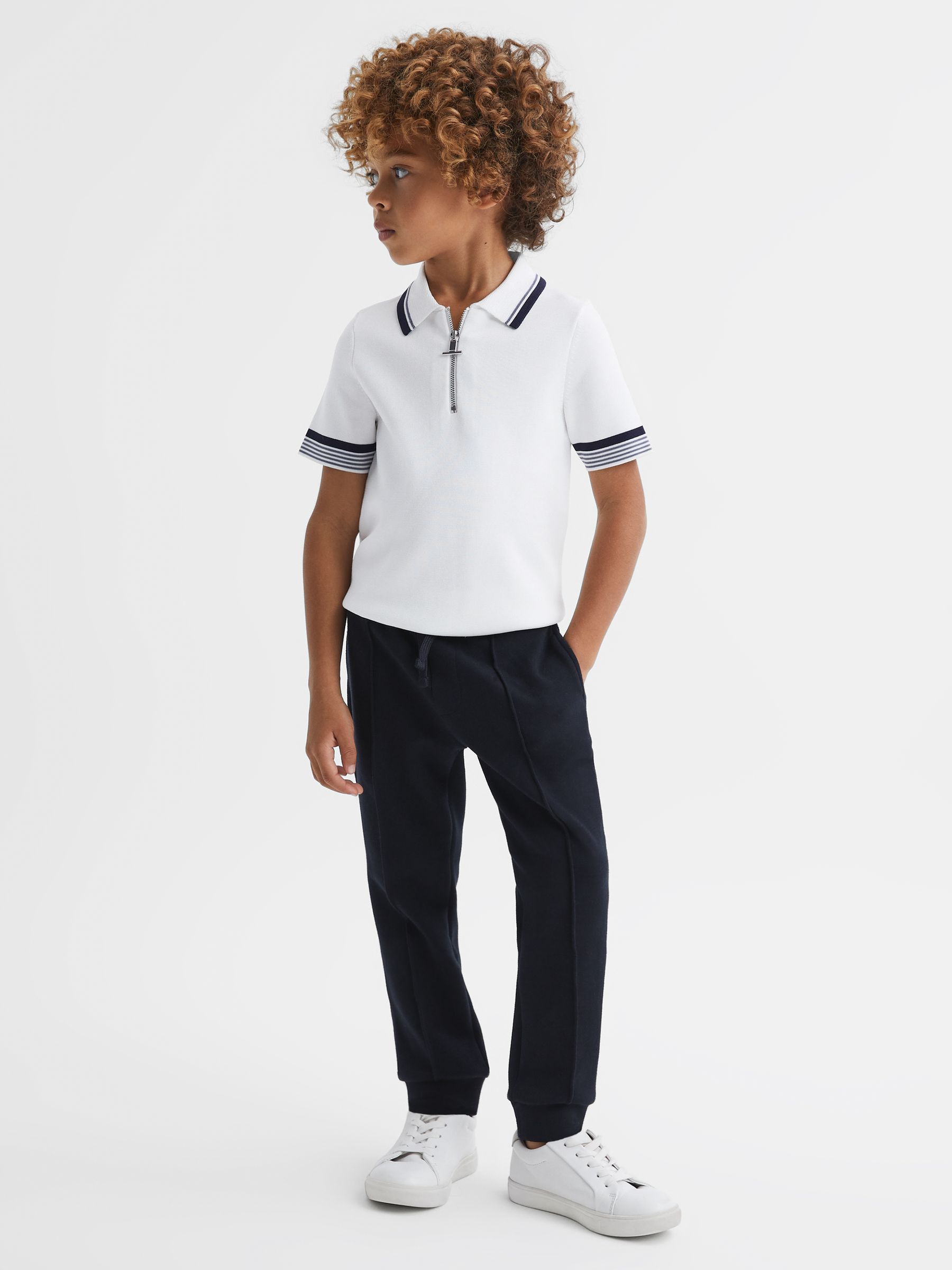 3-9 yrs Half Zip Polo Shirt in Optic White - Image 3 of 6