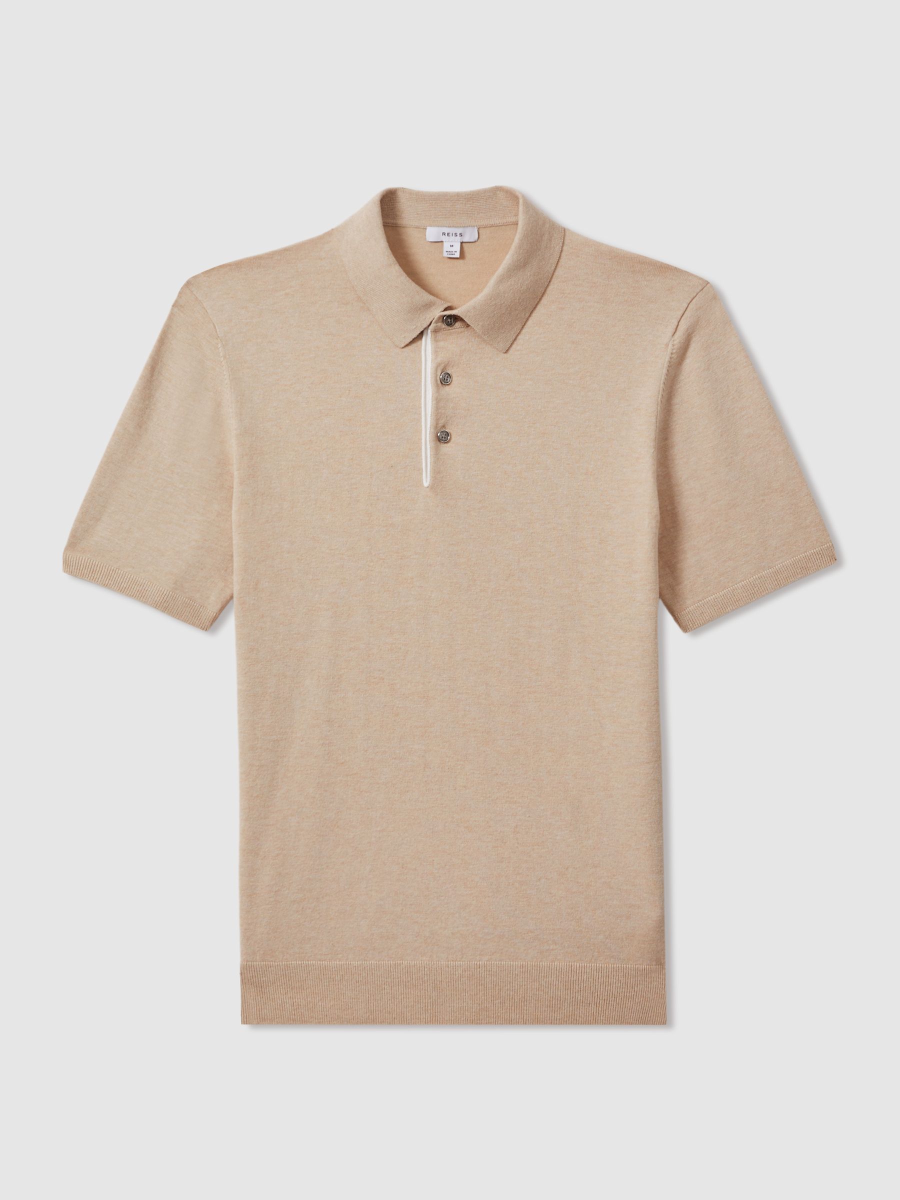 Cotton Blend Contrast Polo Shirt in Camel - Image 2 of 5 Cotton Blend Contrast Polo Shirt in Camel - Image 2 of 5