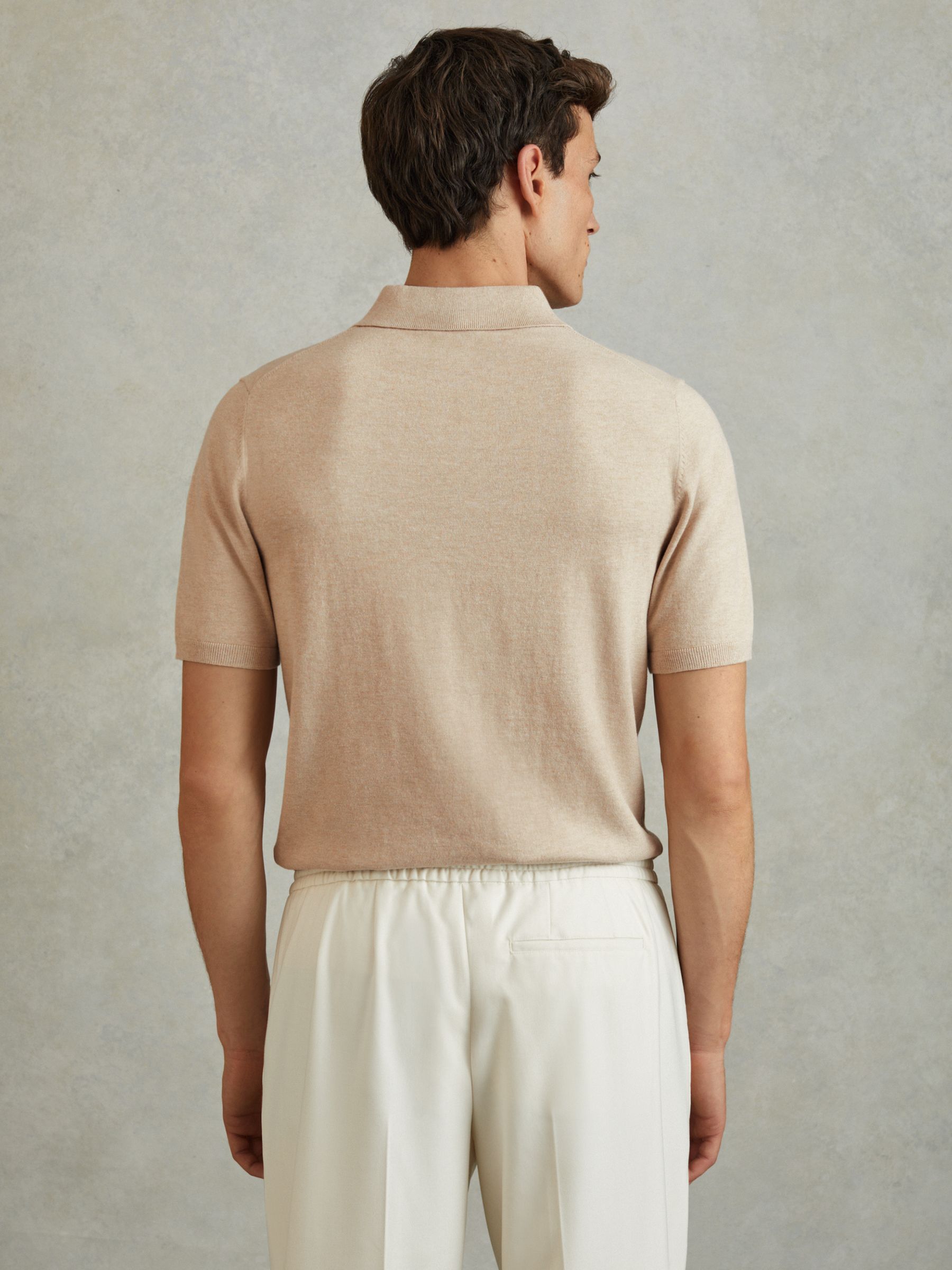 Cotton Blend Contrast Polo Shirt in Camel - Image 4 of 5