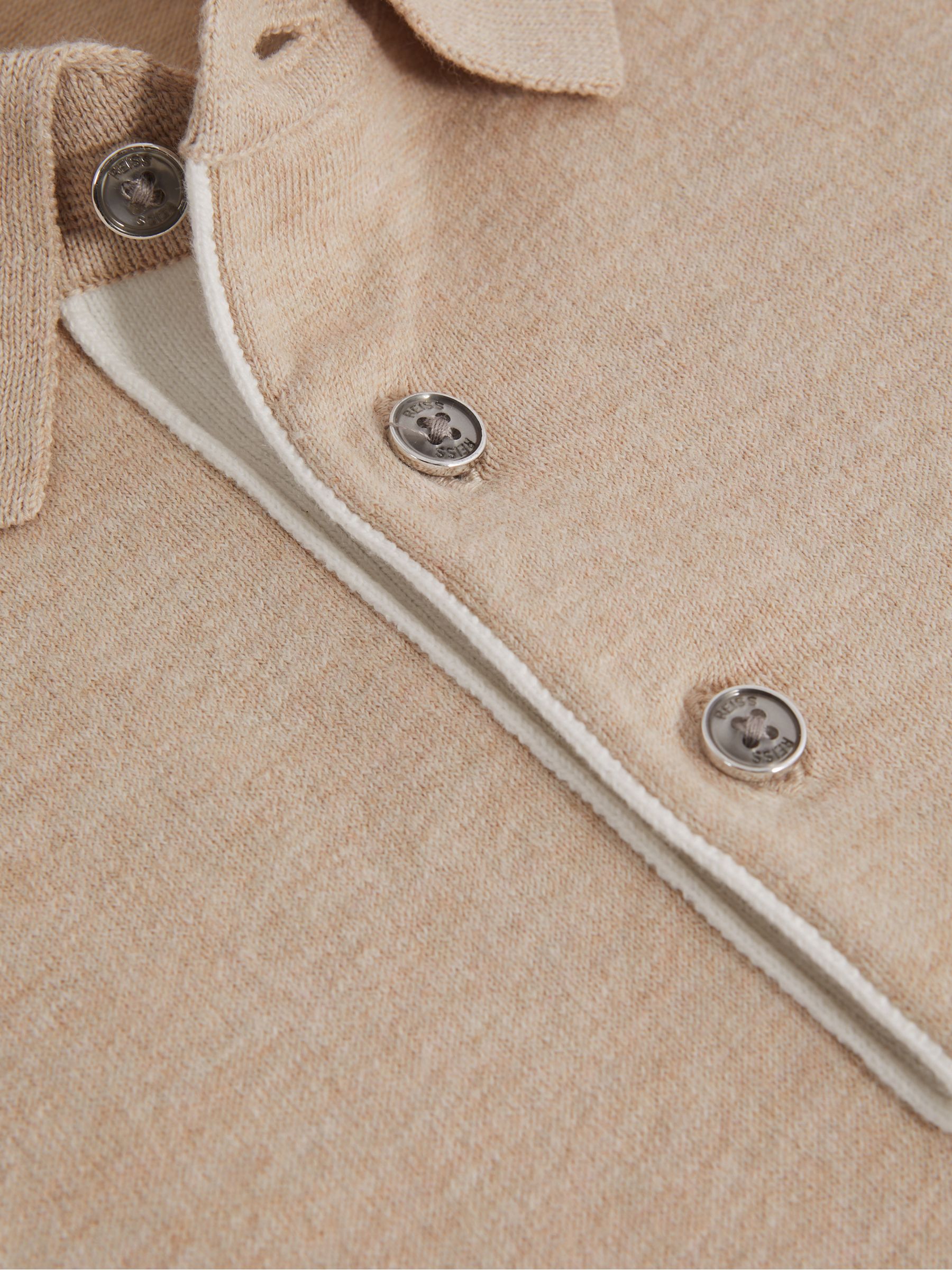 Cotton Blend Contrast Polo Shirt in Camel - Image 5 of 5