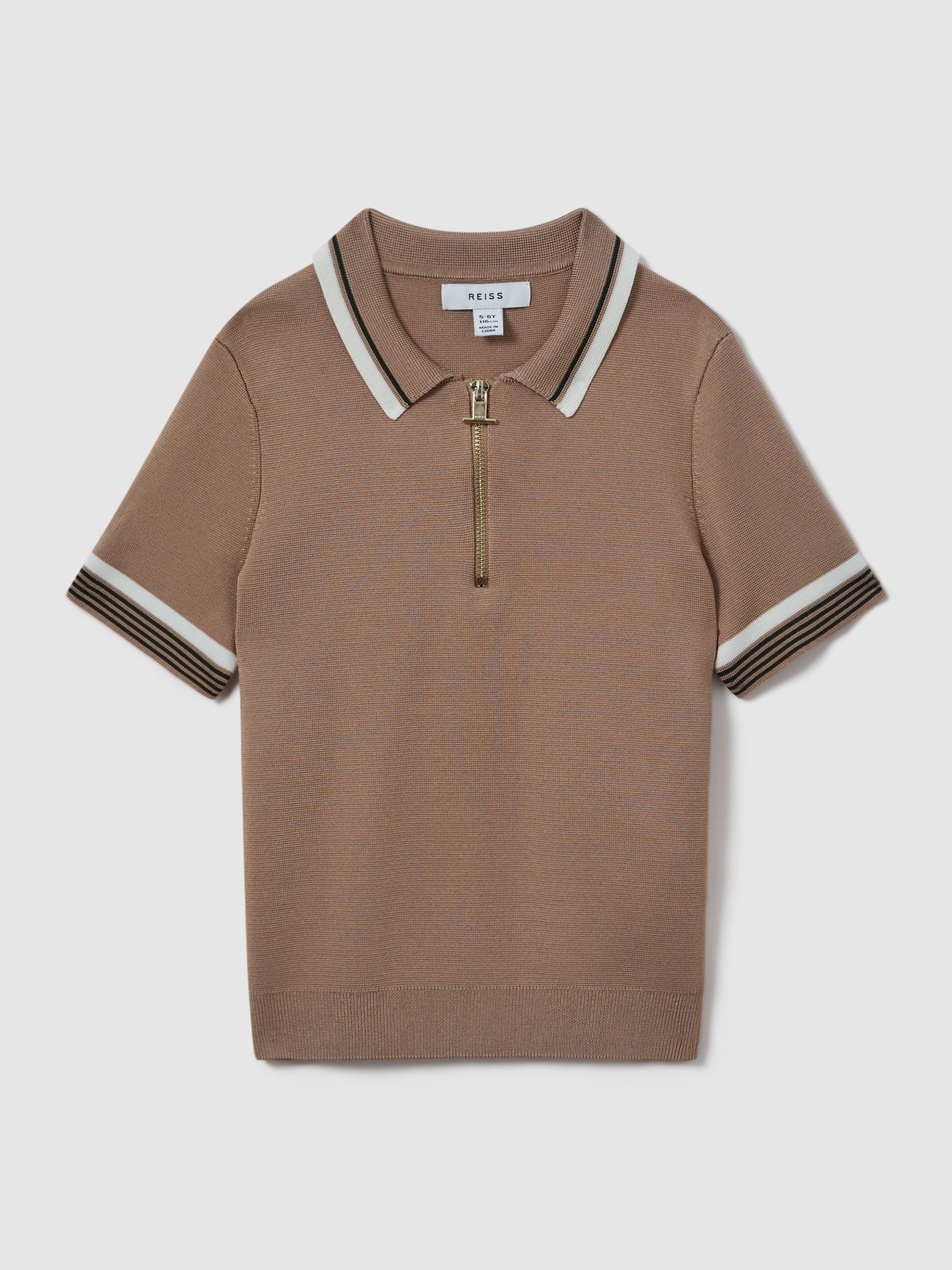 3-9 yrs Half-Zip Polo Shirt in Warm Taupe - Image 1 of 3