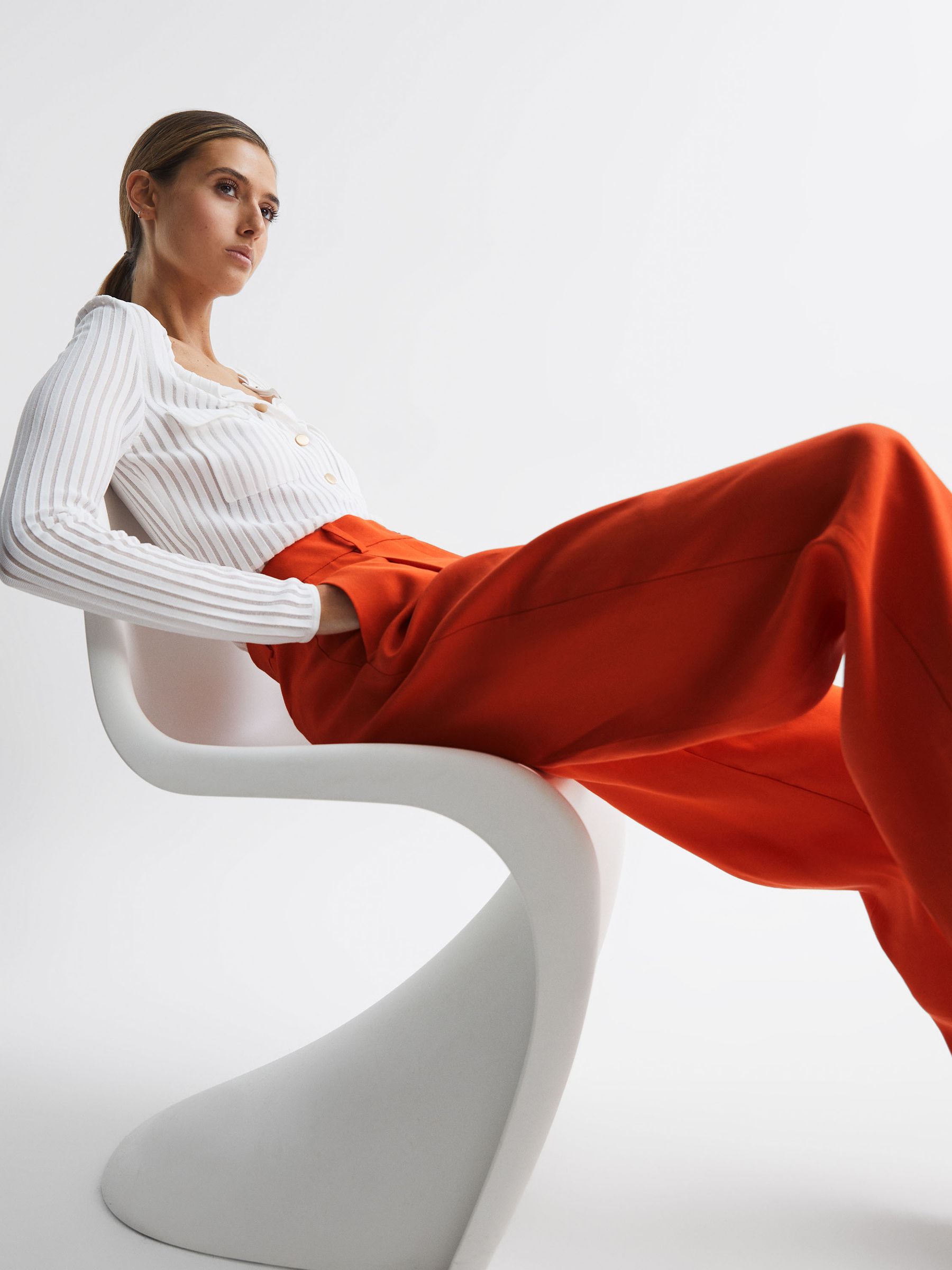 Wide Leg Linen Trousers in Orange - Image 1 of 7
