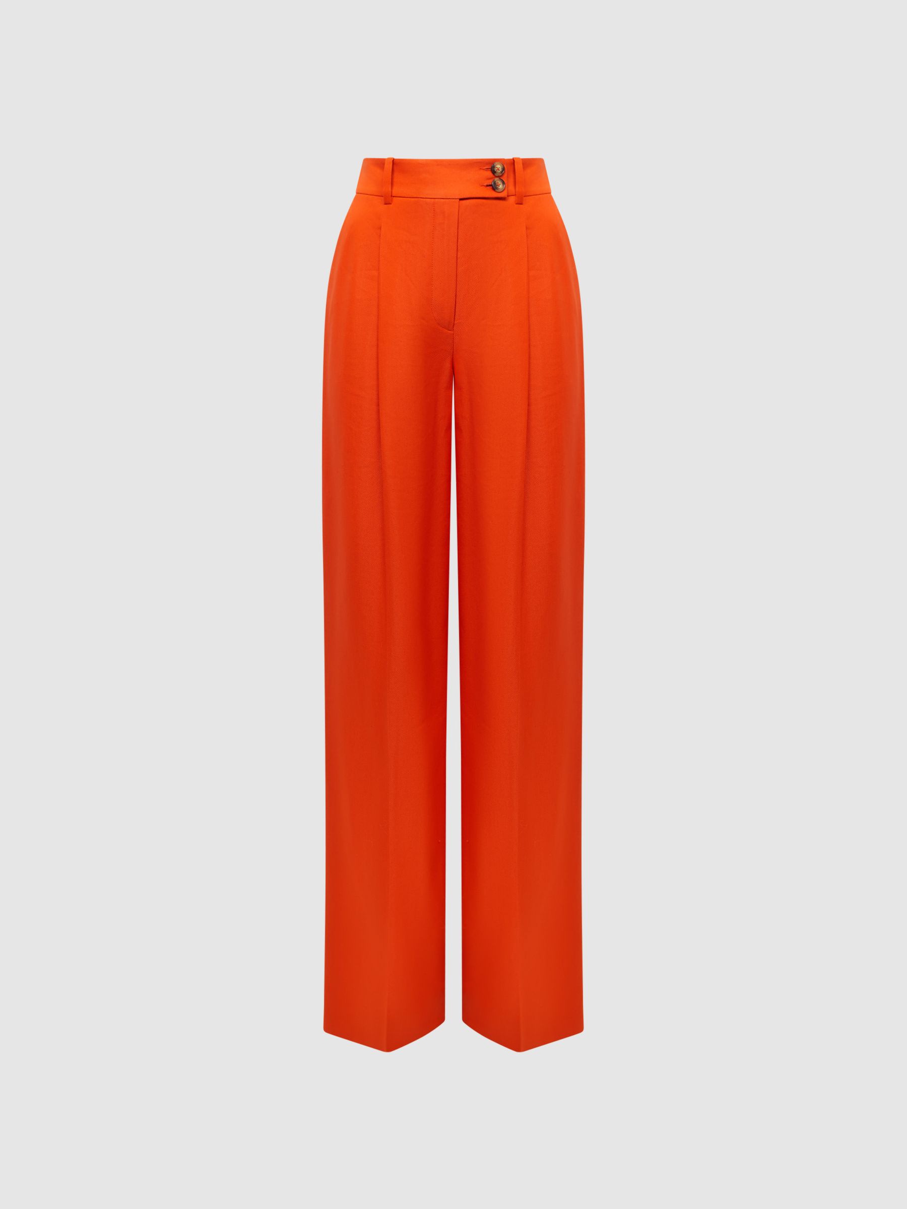 Reiss Wide Leg Linen Trousers in Orange - REISS