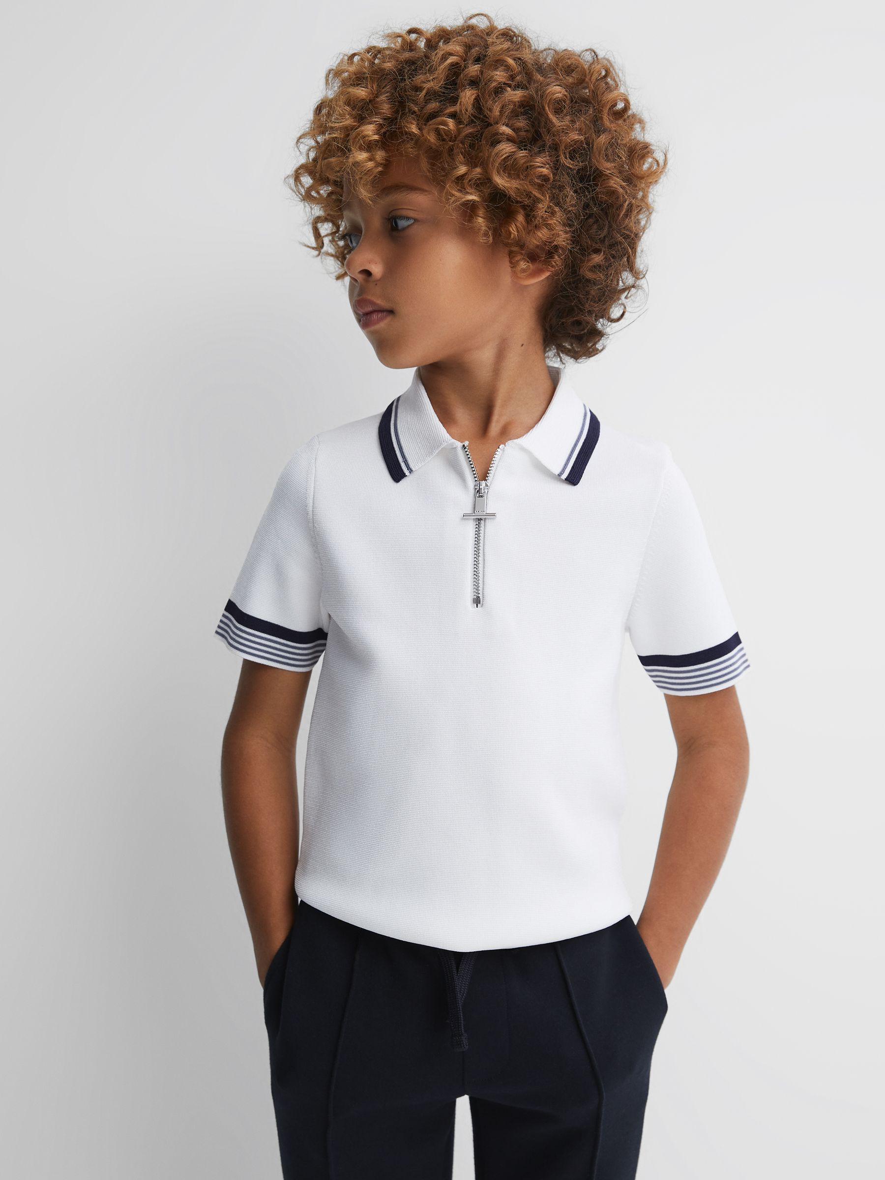 9-13 yrs Half Zip Polo Shirt in Optic White - Image 1 of 6