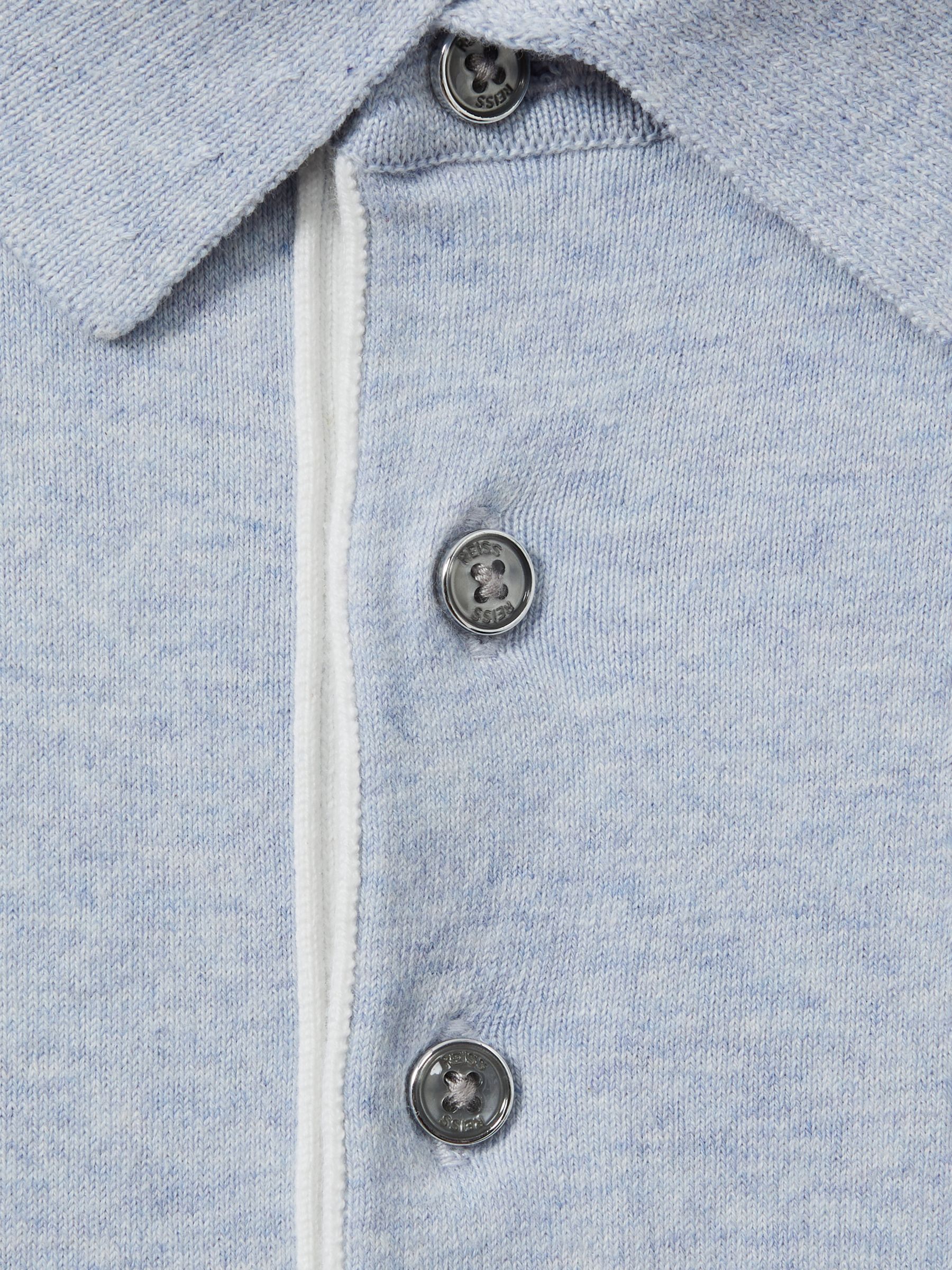 Cotton Blend Contrast Polo Shirt in Soft Blue Melange - Image 6 of 6
