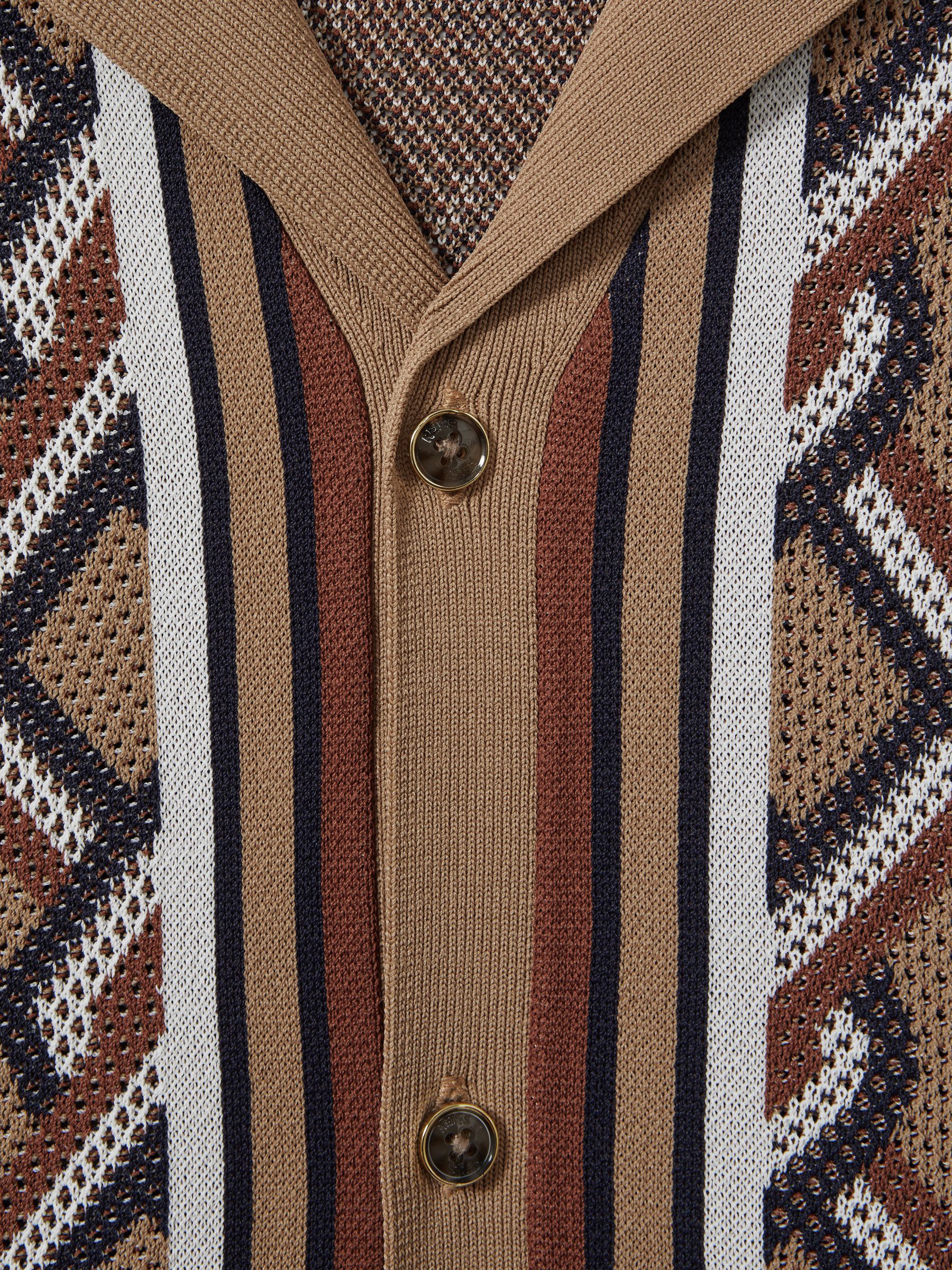 Knitted Cuban Collar Shirt in Camel Multi - Image 6 of 6