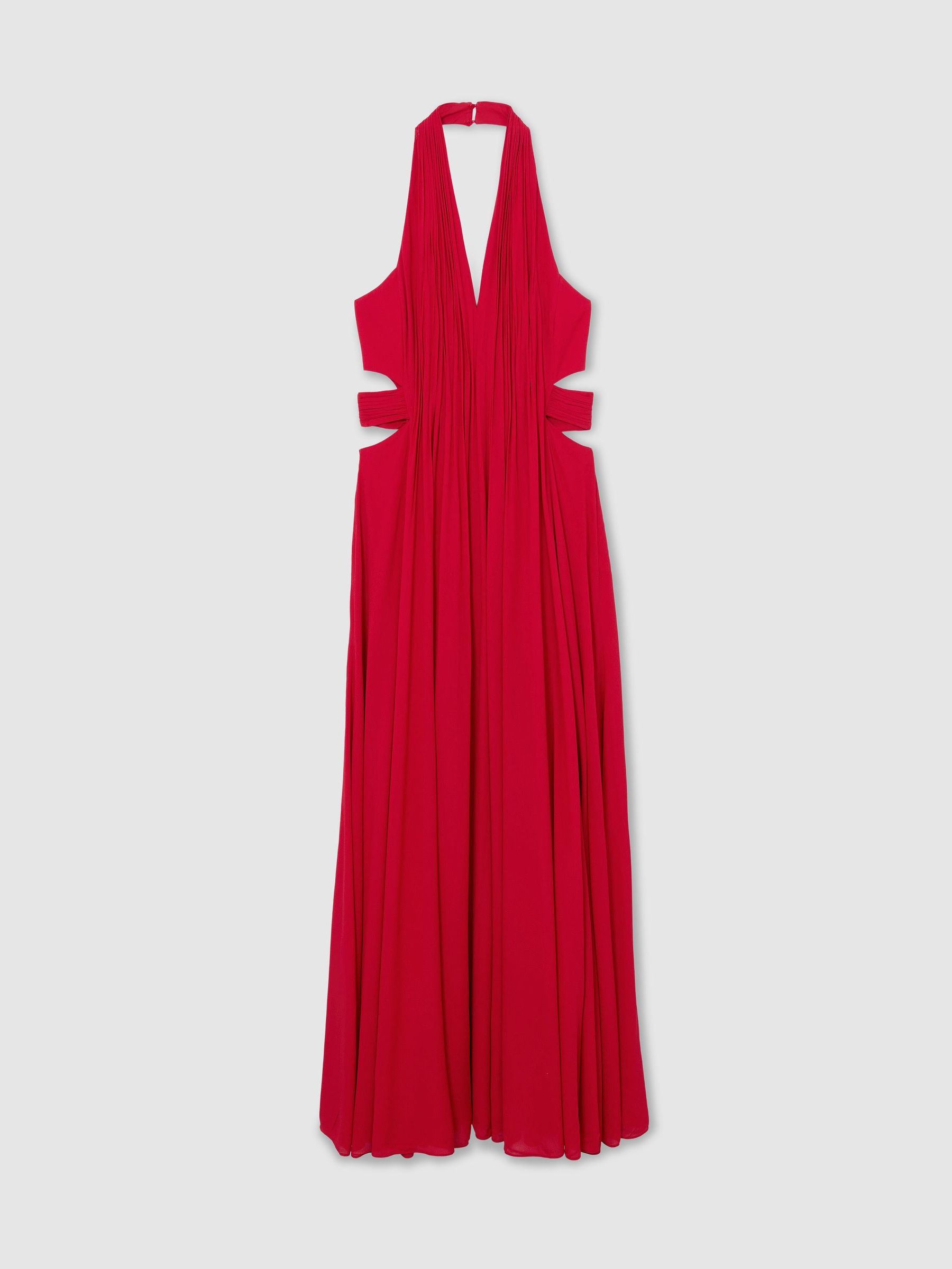 Robe longue plissée rouge à col halter - Image 2 de 8