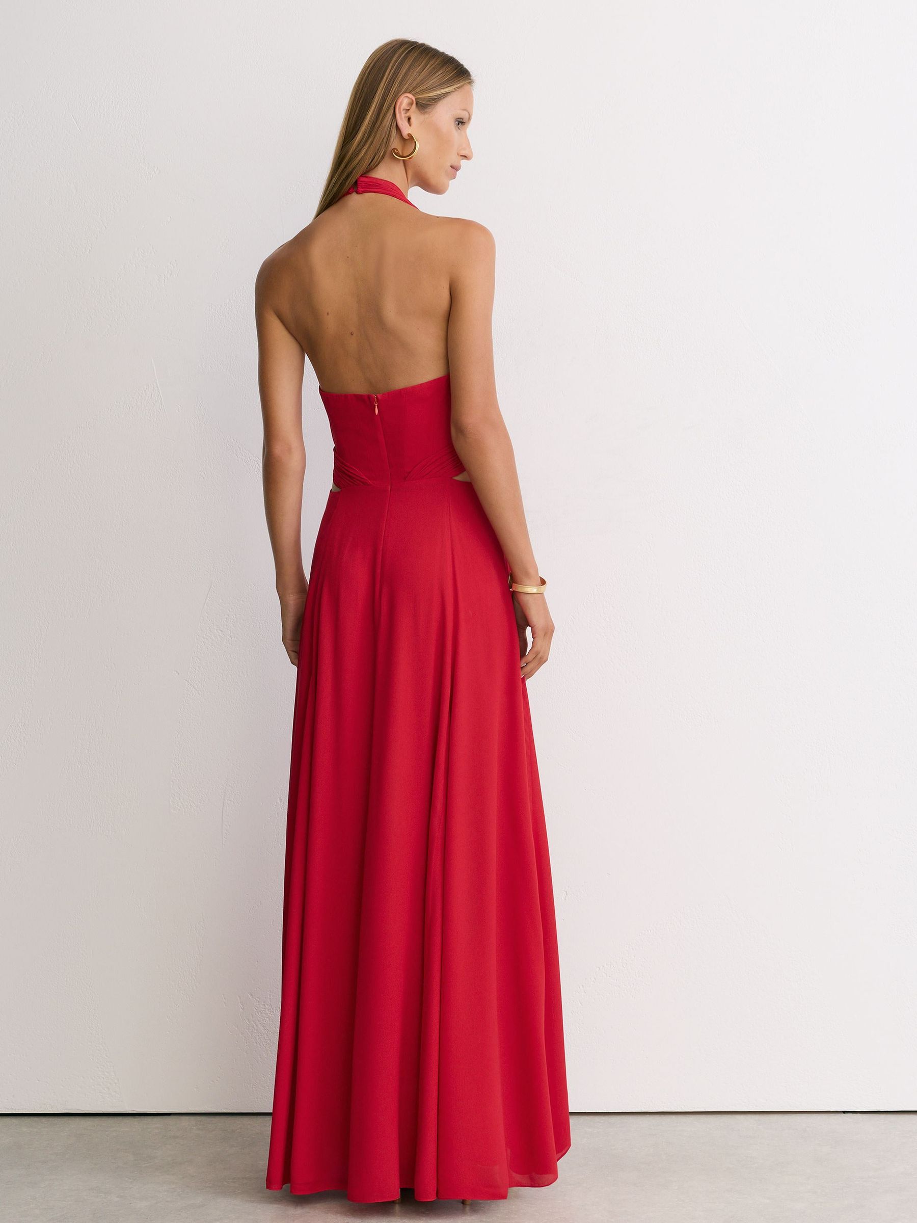 Robe longue plissée rouge à col halter - Image 7 de 8