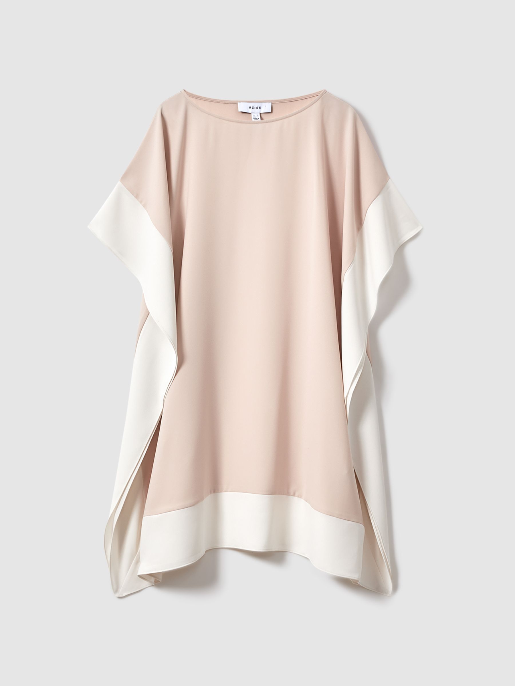 Colourblock Side Drape Tunic in Nude/White - Image 2 of 7