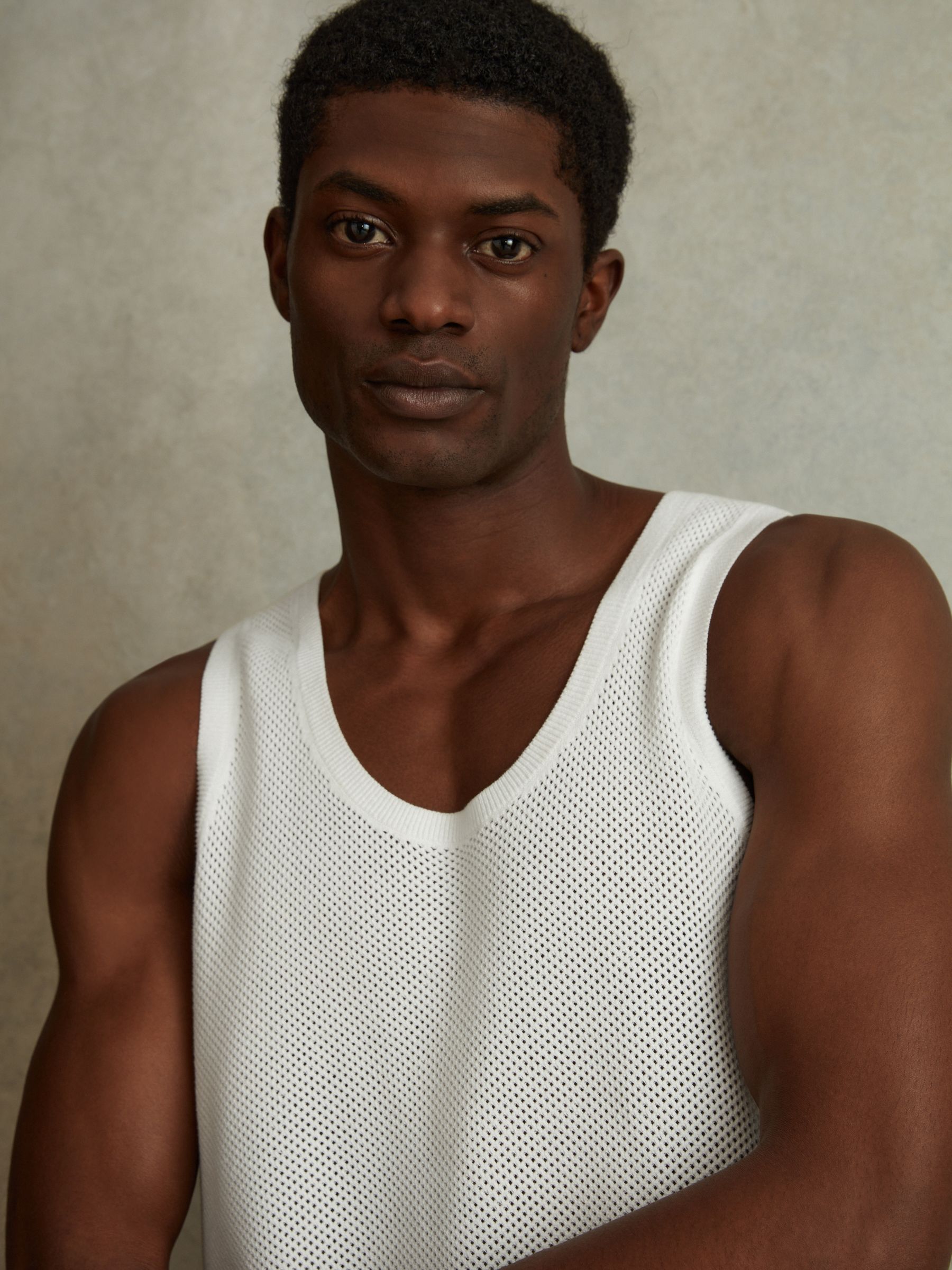 Open-Stitch Cotton Vest in Optic White - Image 1 of 6 Open-Stitch Cotton Vest in Optic White - Image 1 of 6