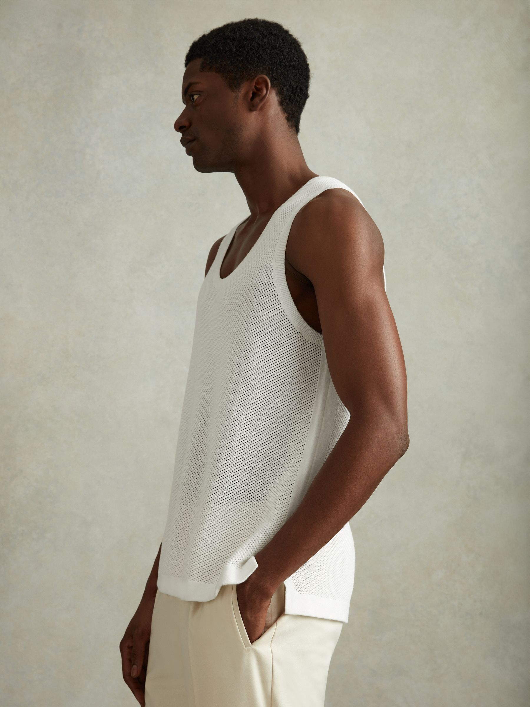 Open-Stitch Cotton Vest in Optic White - Image 3 of 6