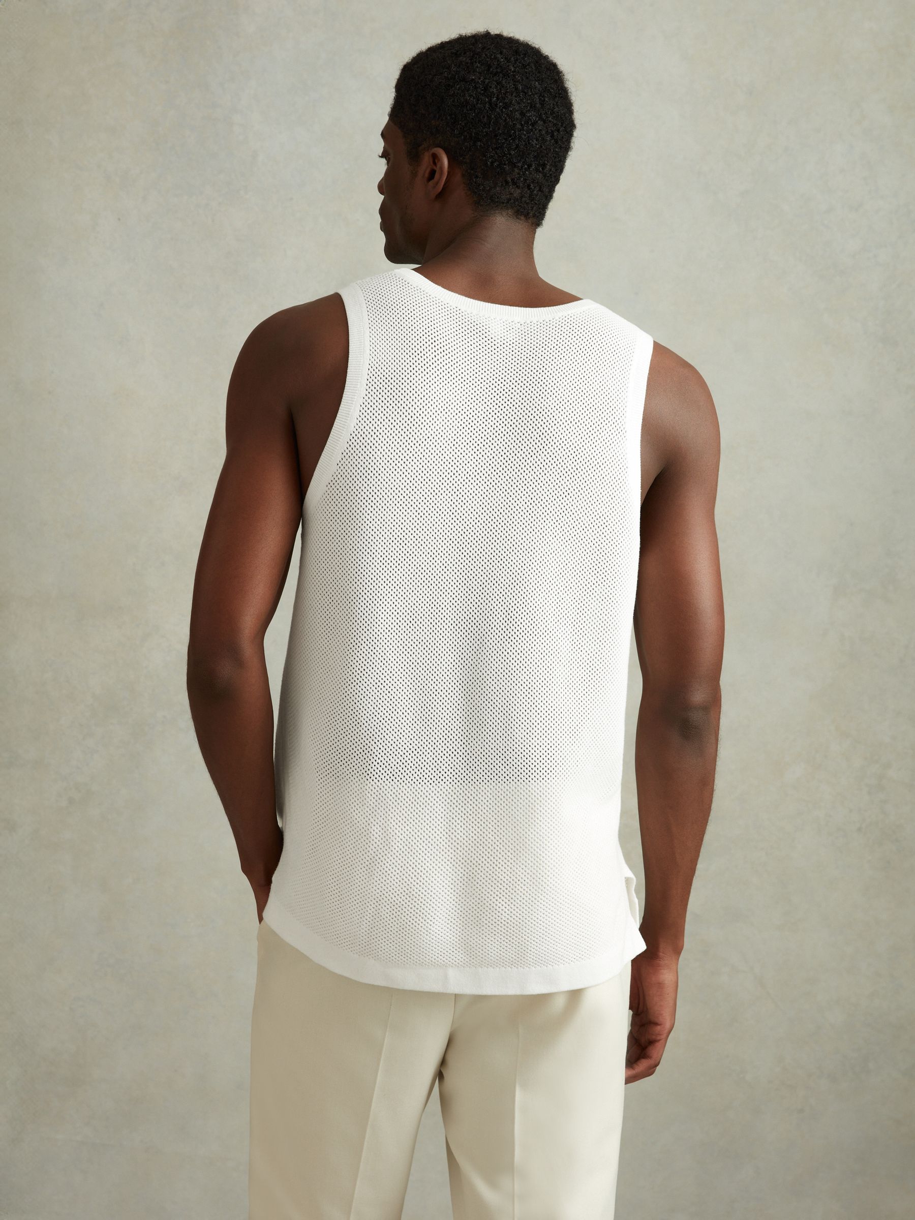 Open-Stitch Cotton Vest in Optic White - Image 5 of 6