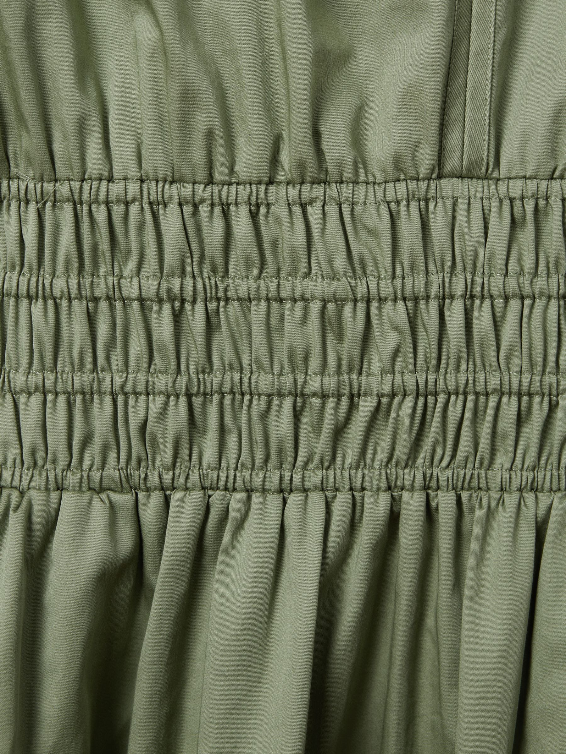 Cotton Ruched Waist Midi Dress in Green - Image 6 of 6