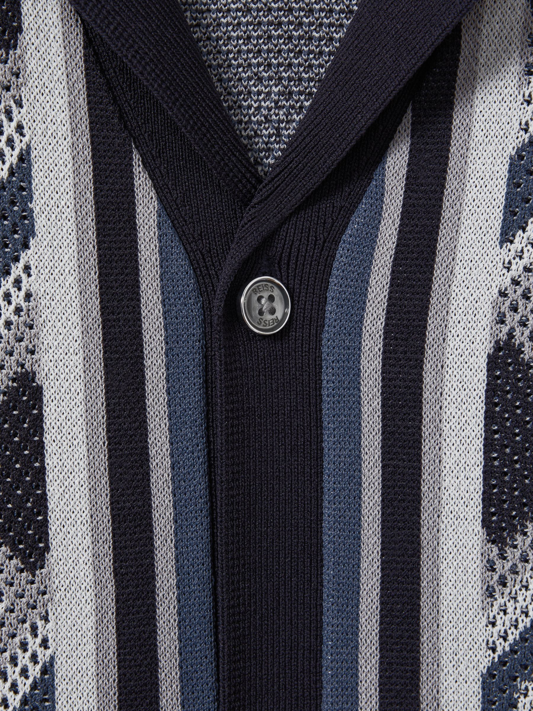 Knitted Cuban Collar Shirt in Navy Multi - Image 6 of 6
