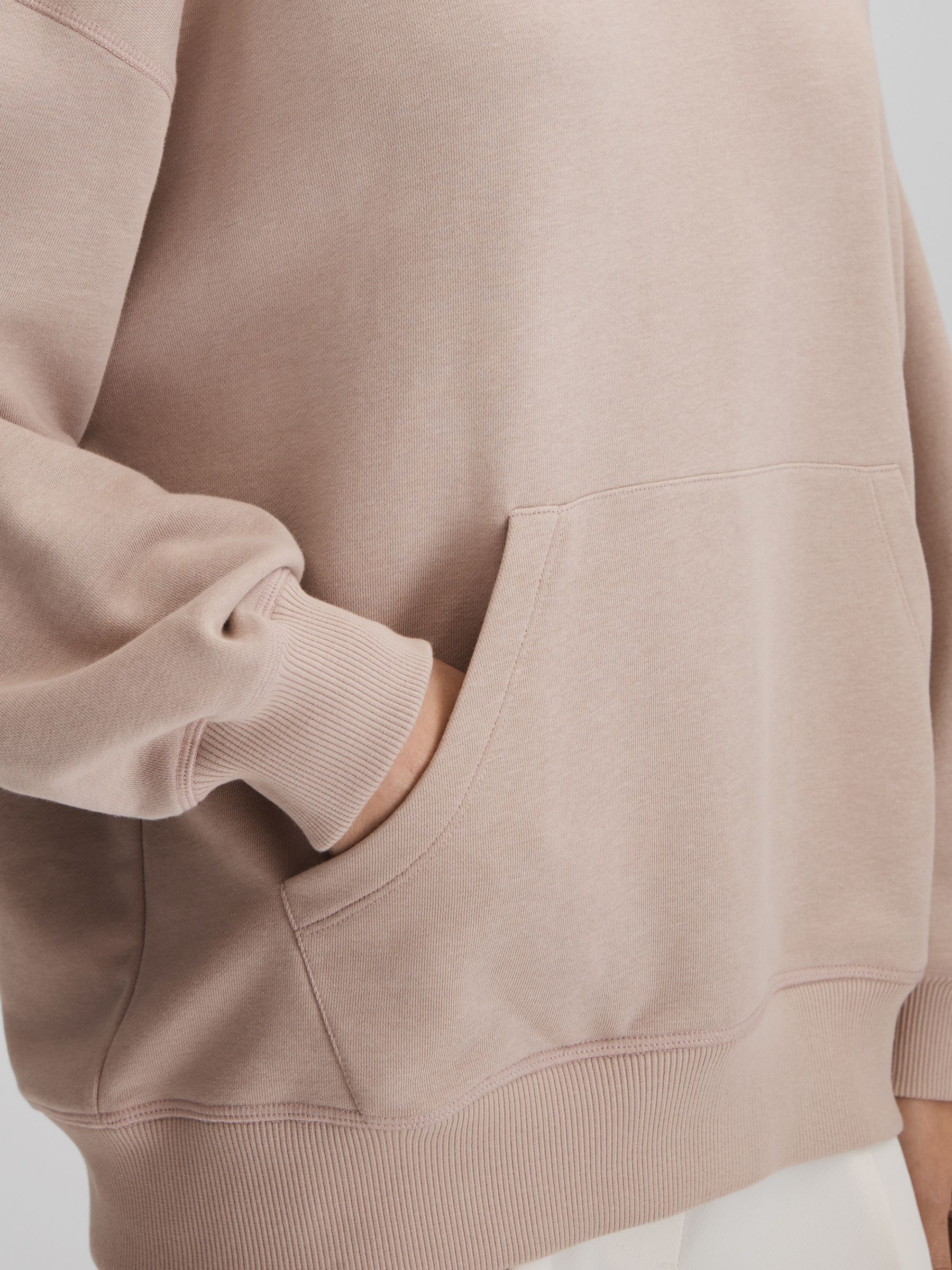 Cotton Blend Crew Neck Hoodie in Stone - Image 4 of 5