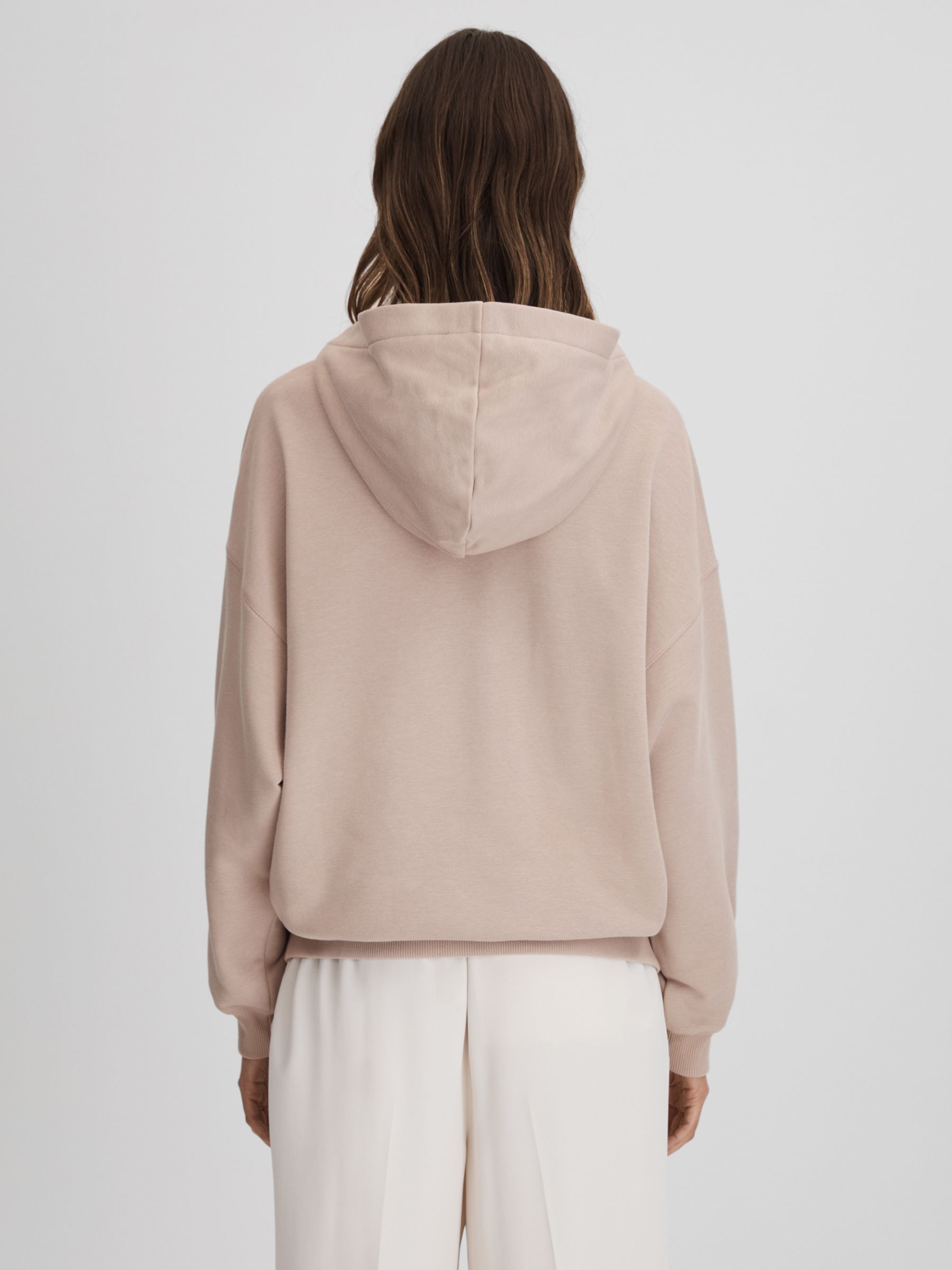 Cotton Blend Crew Neck Hoodie in Stone - Image 5 of 5