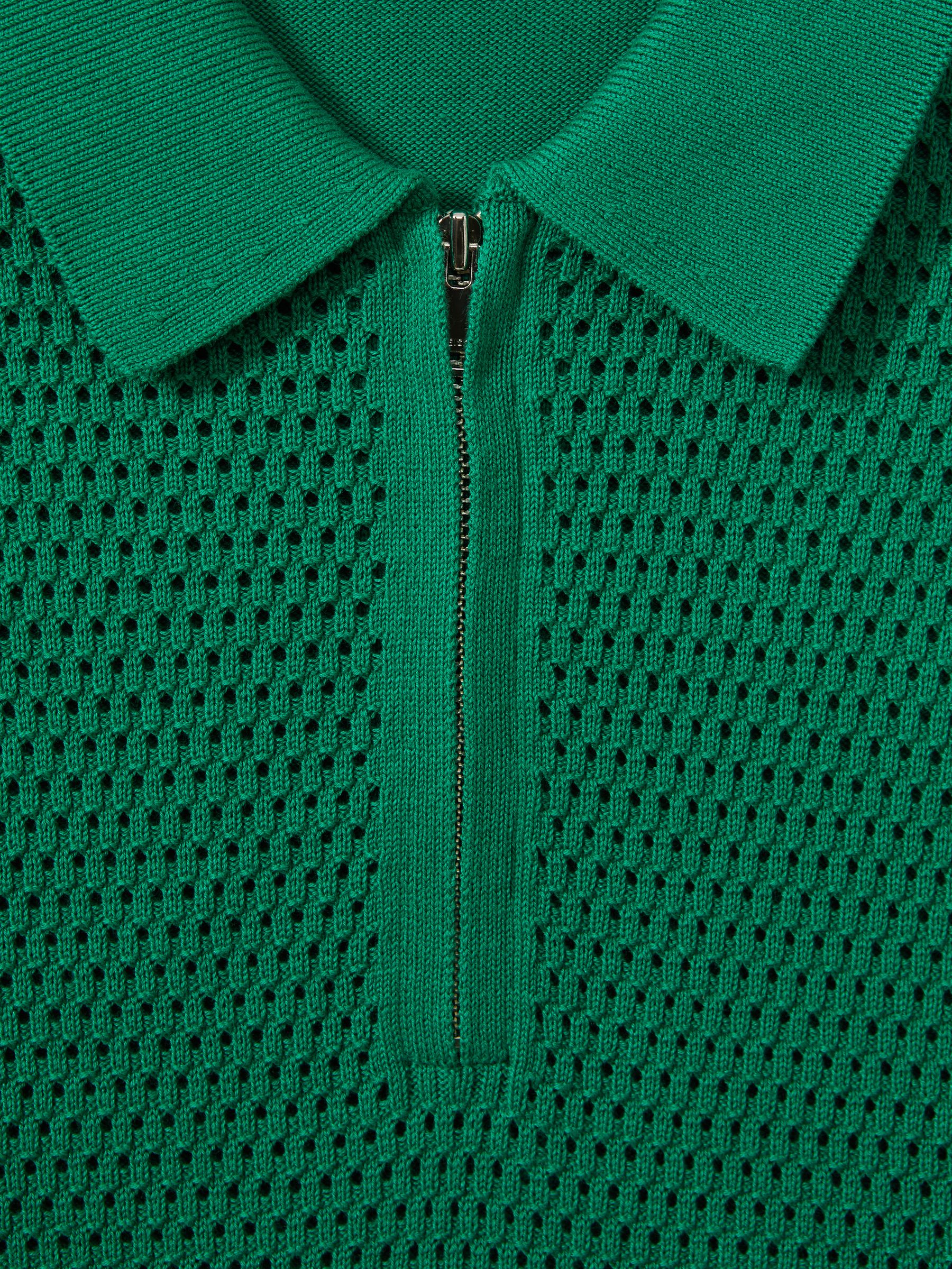 Cotton Blend Textured Half Zip Polo Shirt in Bright Green - Image 6 of 6