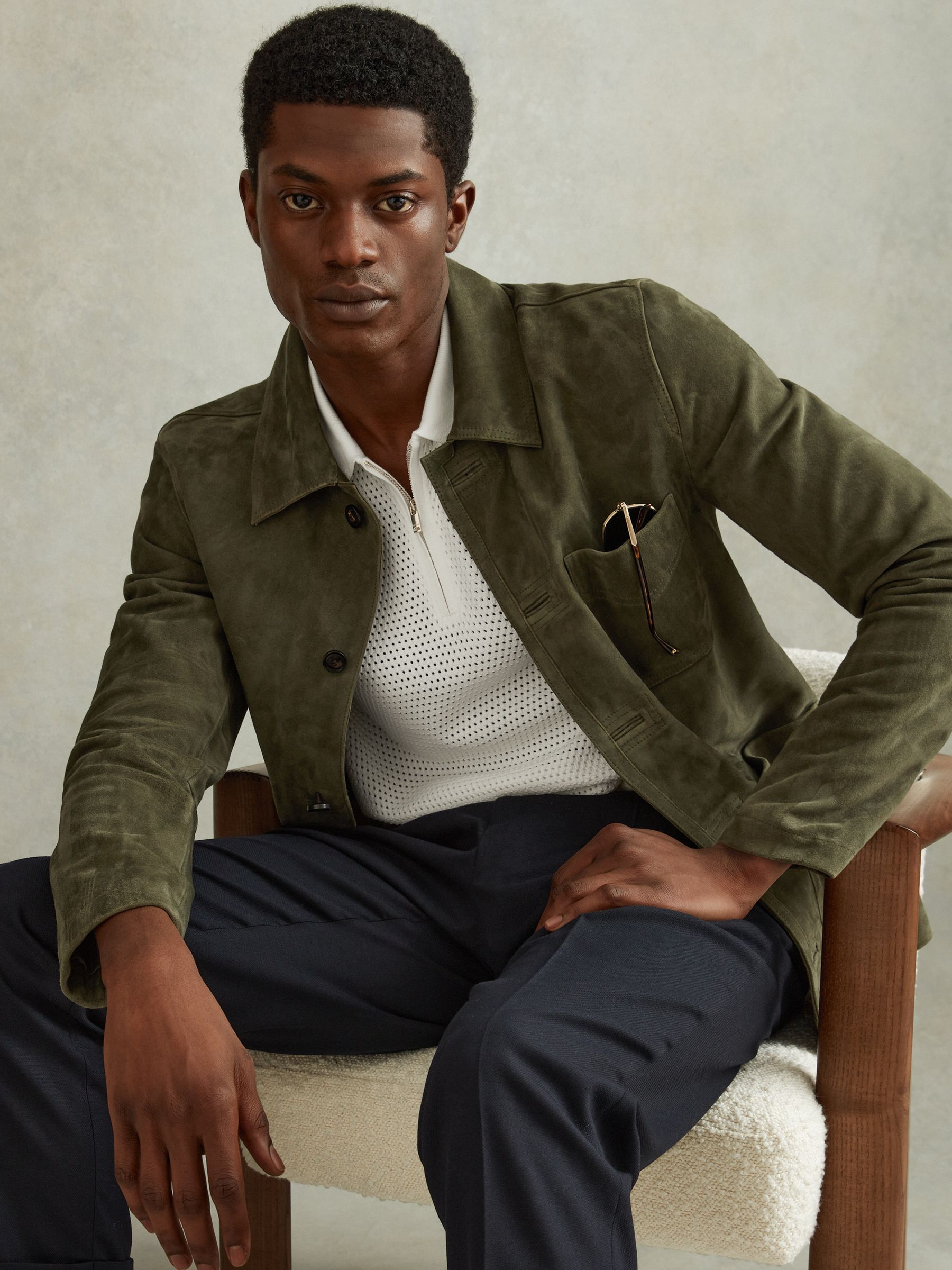 Cotton Blend Textured Half Zip Polo Shirt in Optic White - Image 3 of 6